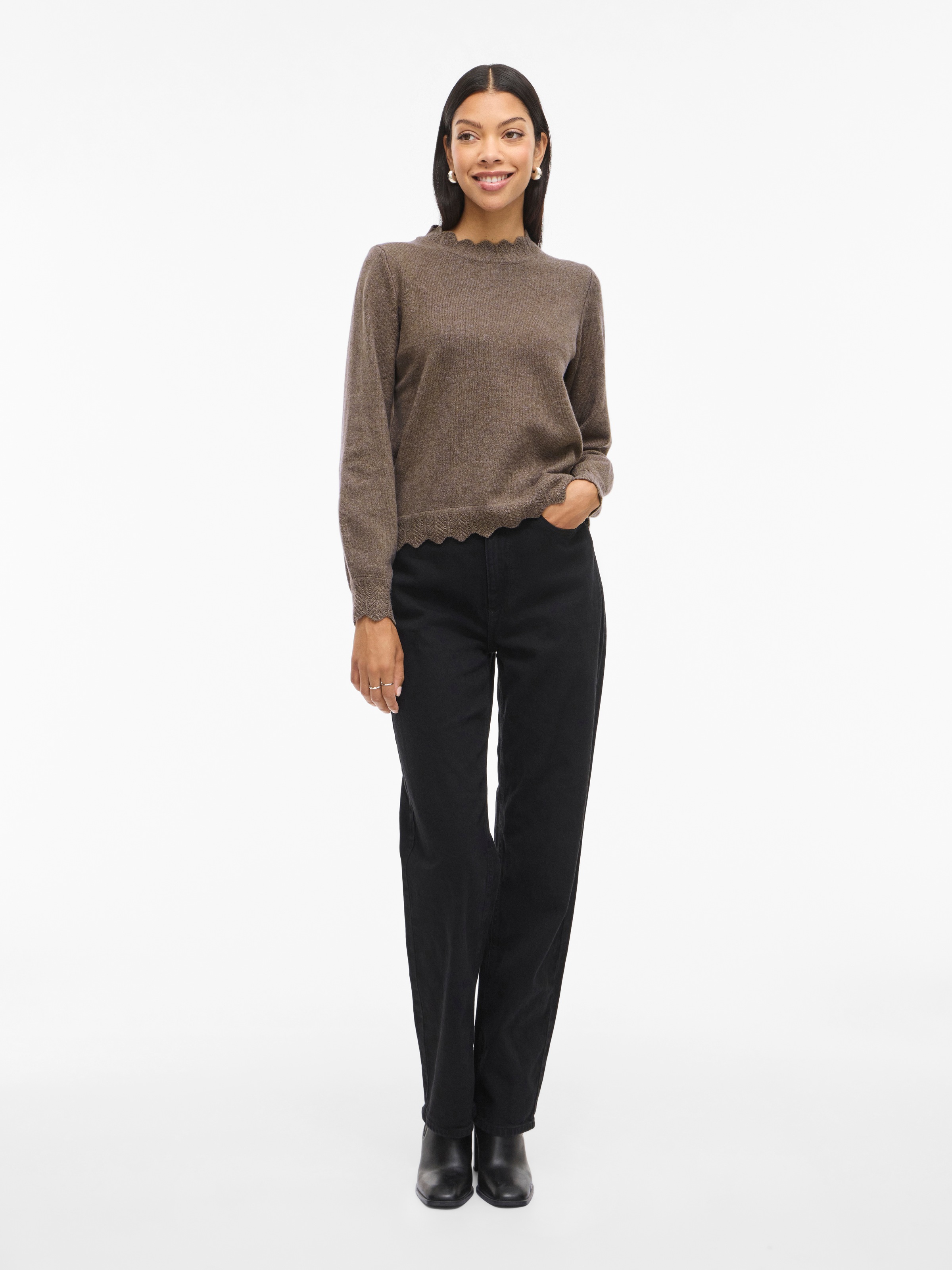 Vila Pull en tricot »VINIKOLINA O-NECK L/S KNIT TOP - NOOS« Materialmix, regular fit