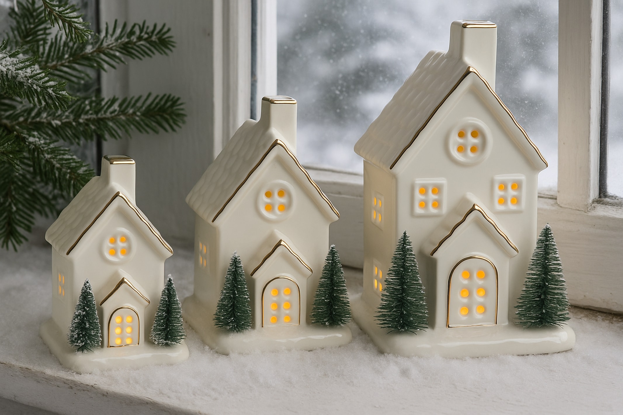 I.GE.A. LED-Dekofigur »LED-Haus« Dekoobjekt LED batteriebetrieben Weiss Gold Weihnachtsdeko