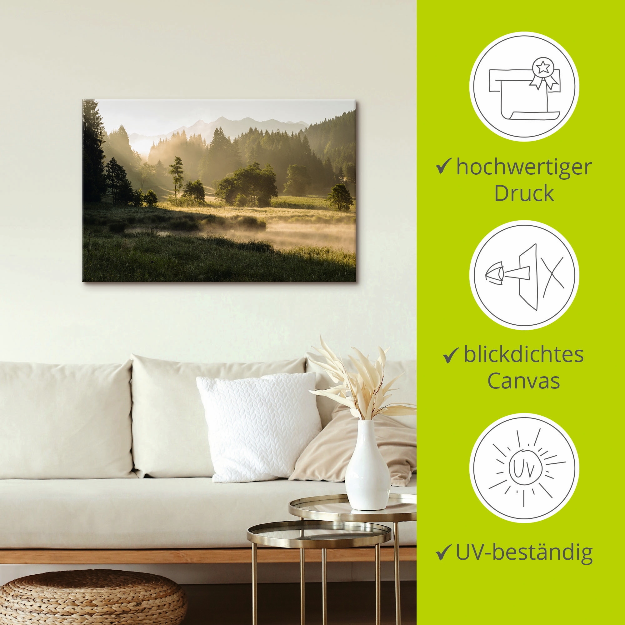 Artland Wandbild »Sommermorgen in den Alpen« Wiesen & Bäume 1 Stk. tlg. als Leinwandbild, Wandaufkleber in verschied. Grössen