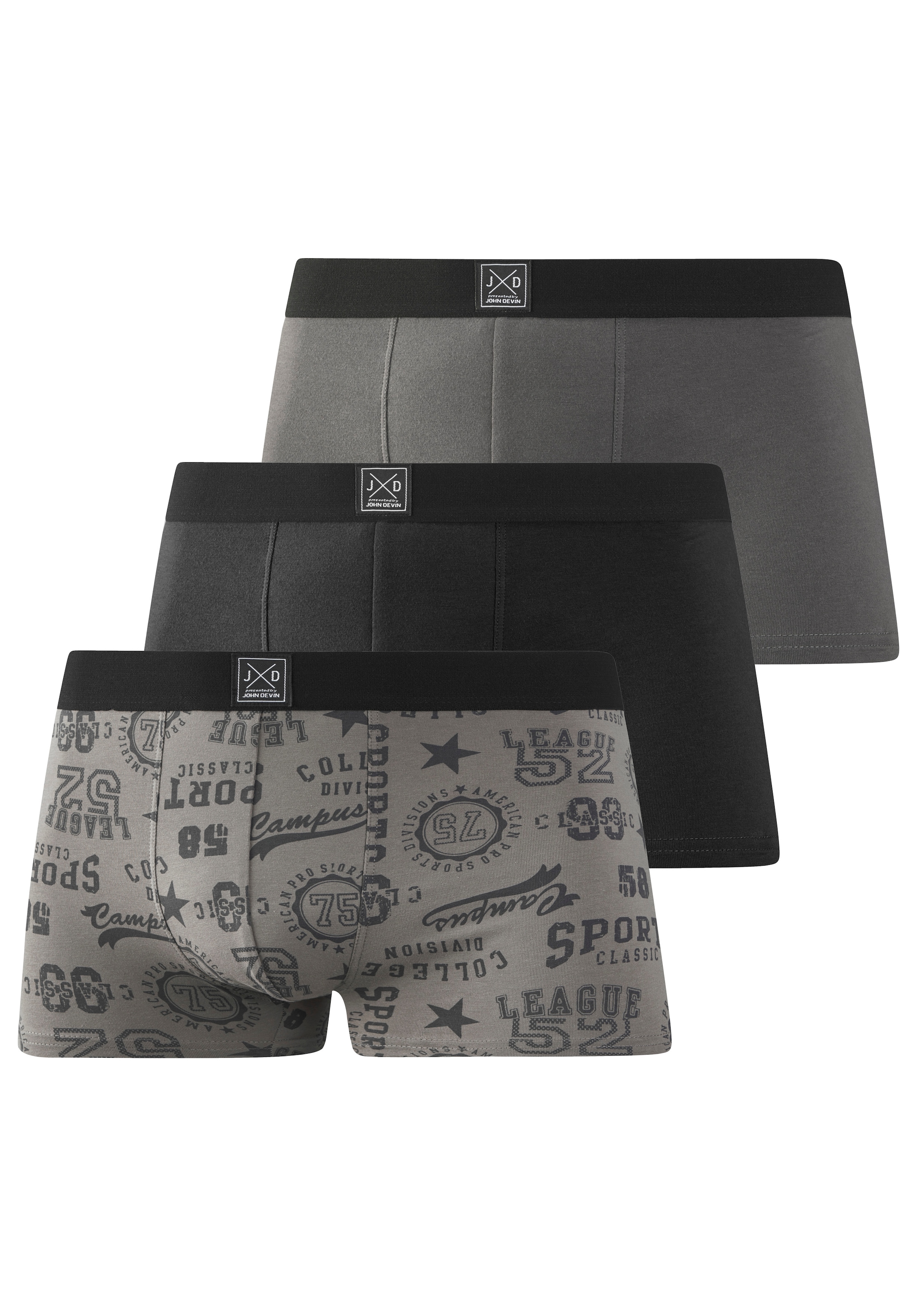 John Devin Boxer »Boxershorts für Herren« Packung, 3 Stk. aus weichem Jersey-Material, teils lustig bedruckt