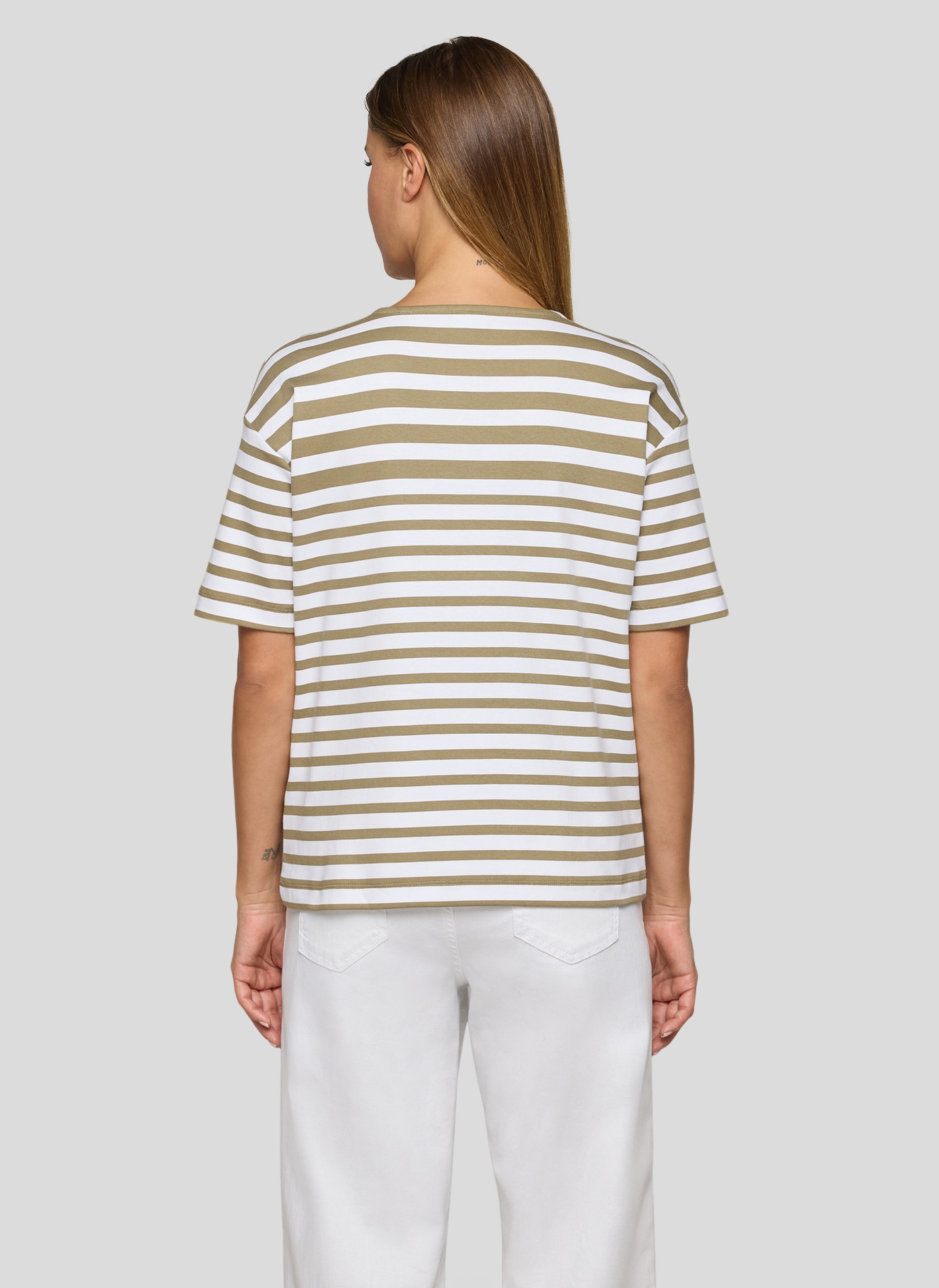 Rabe Shirt à col rond mit Allover-Streifen und Glitzersteinen