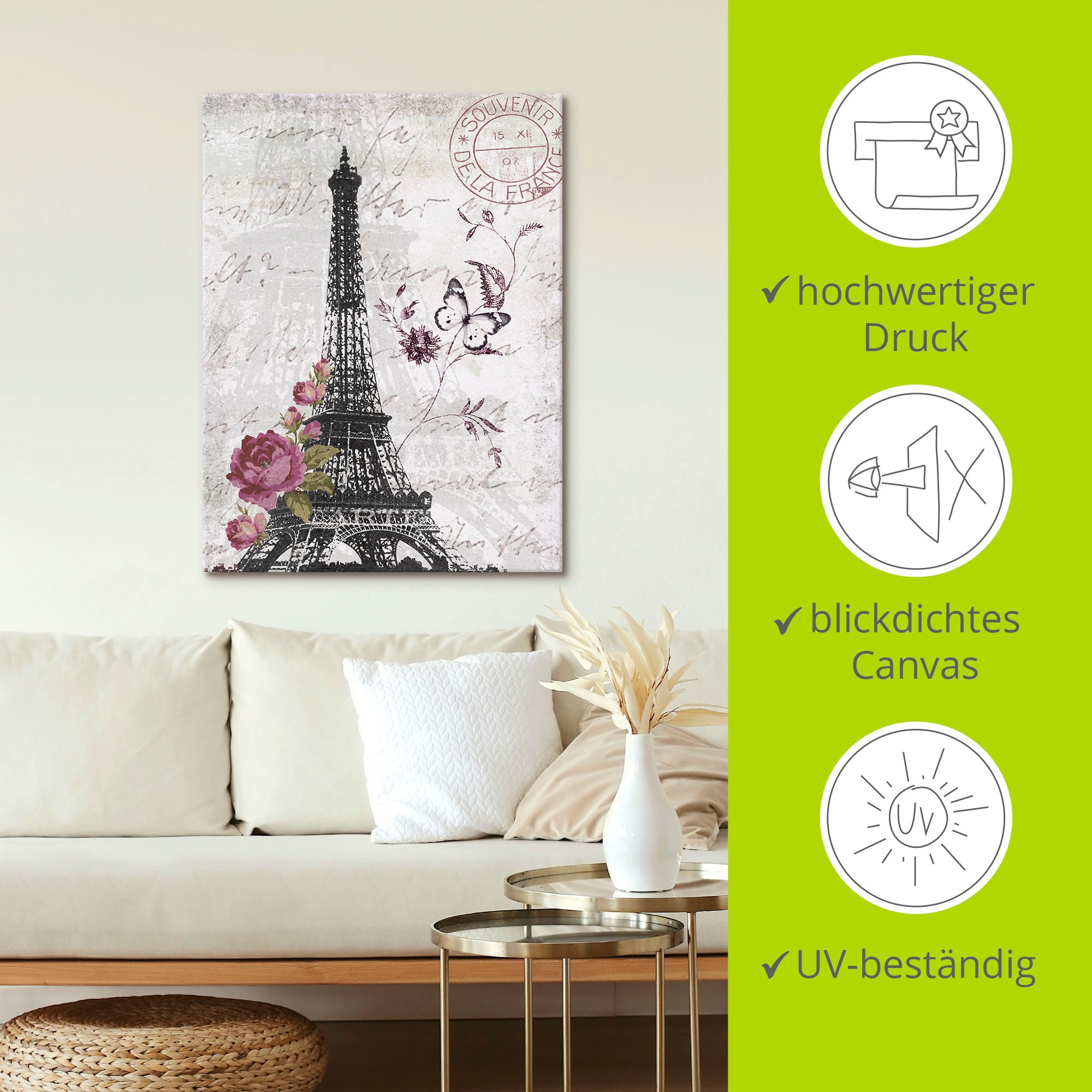 Artland Tableau sur toile »Eiffelturm Grafik« 1 cuis tlg. als Alubild, Outdoorbild, Leinwandbild, Poster, Wandaufkleber