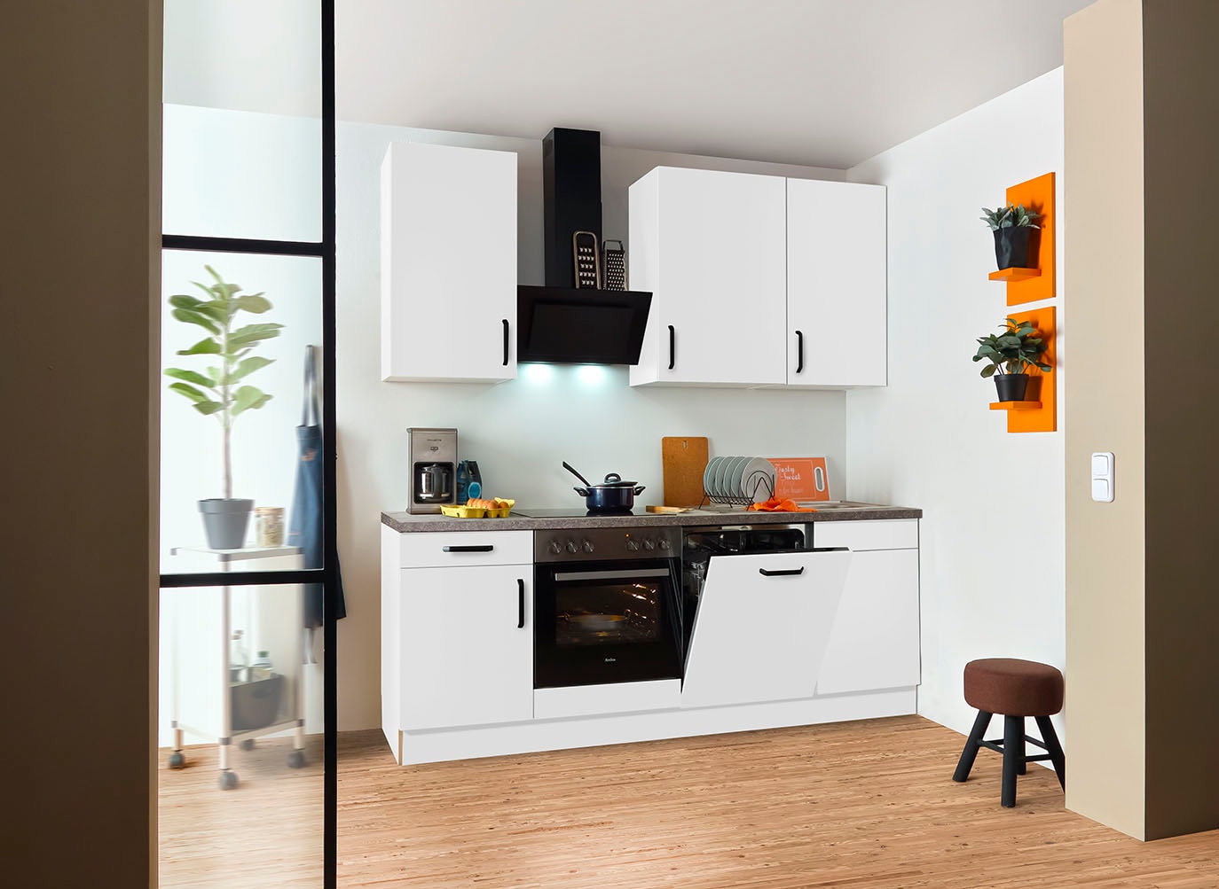 wiho Küchen Küchenzeile »"Simi", wahlweise mit E-Geräten, mit verstellbaren Füssen« Soft-Close-Funktion in Schubkästen und Auszügen, Breite 220 cm