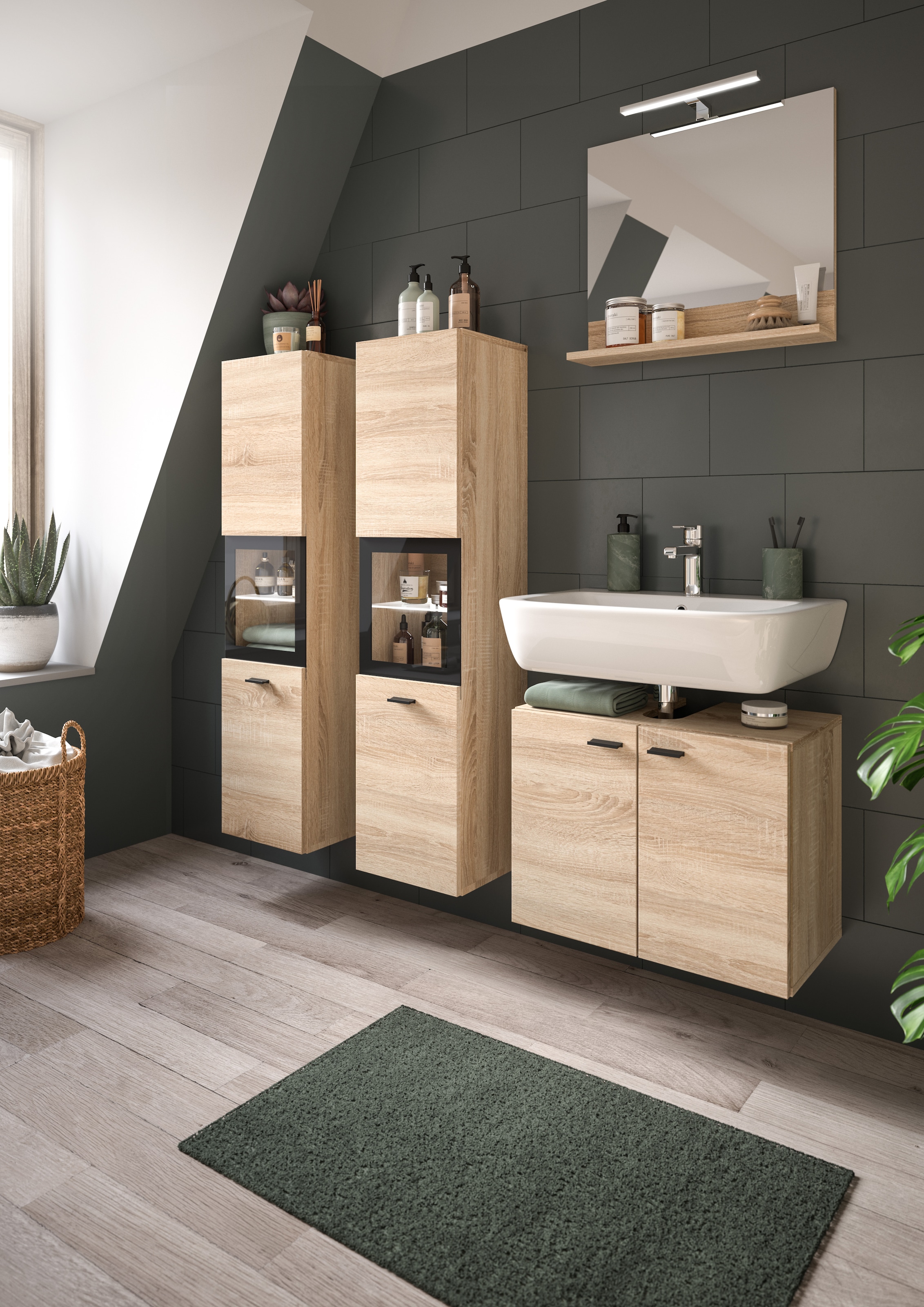 welltime Armoire haute »Tampa, Höhe 125cm, hängend oder stehend montierbar« Badschrank, Bad-Hängeschrank, Badezimmer, Bad-Möbel