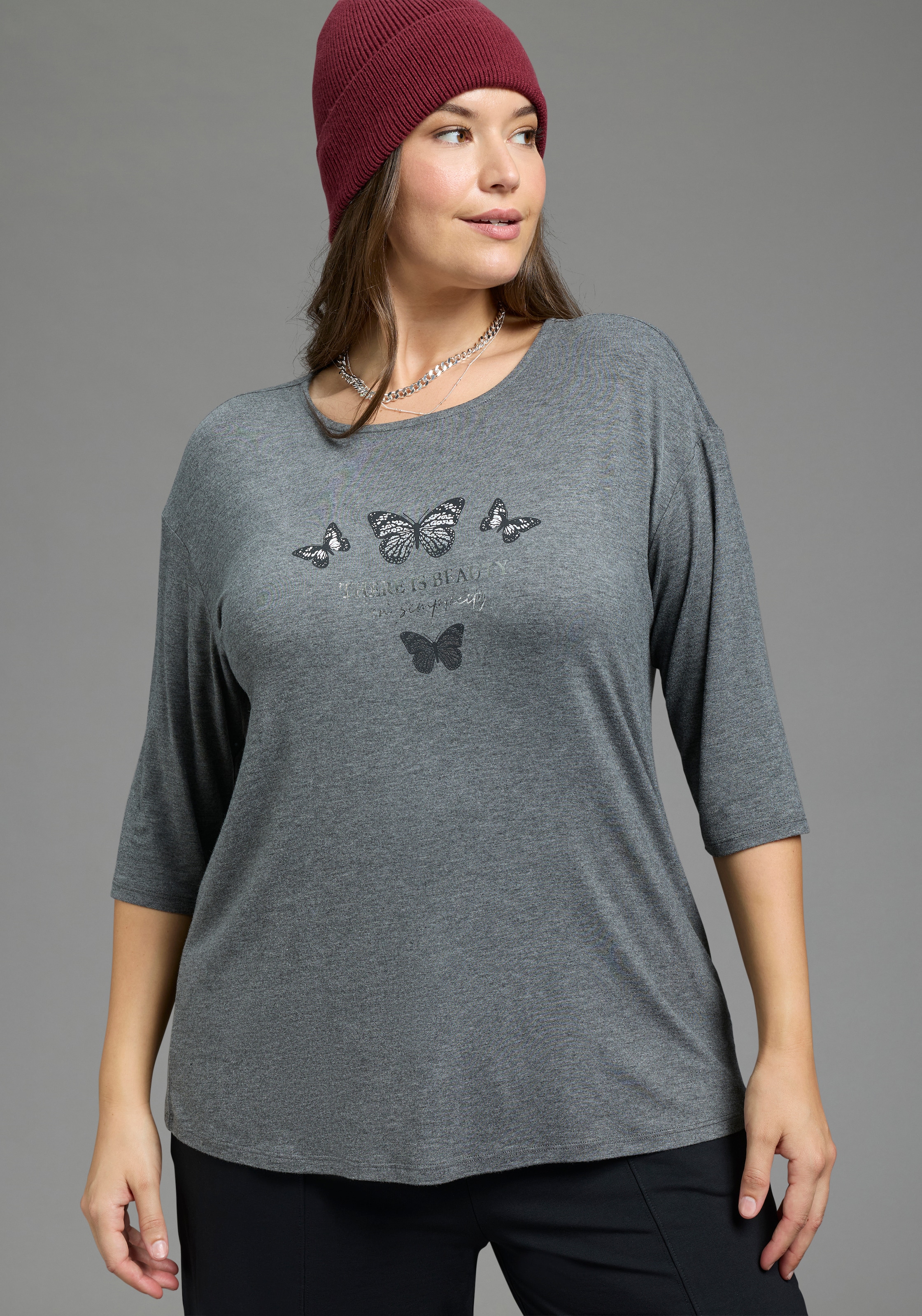 Laura Scott CURVE 3/4-Arm-Shirt »Grosse Grössen« figurumschmeichelnd, hüftbedeckend, mit Rundhalsausschnitt