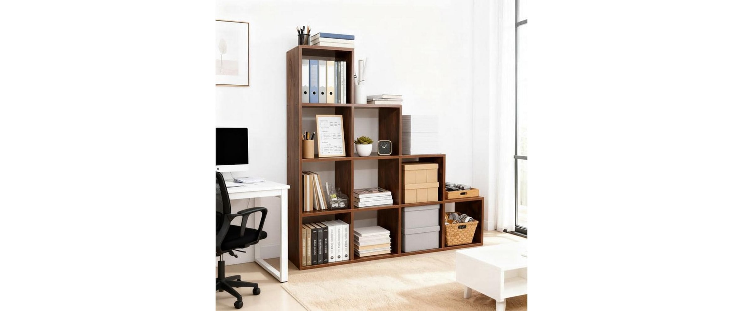 relaxdays Étagère »129.5 x 129.5 x 29 cm« Stufenregal mit 10 Fächern in Vintage-Optik