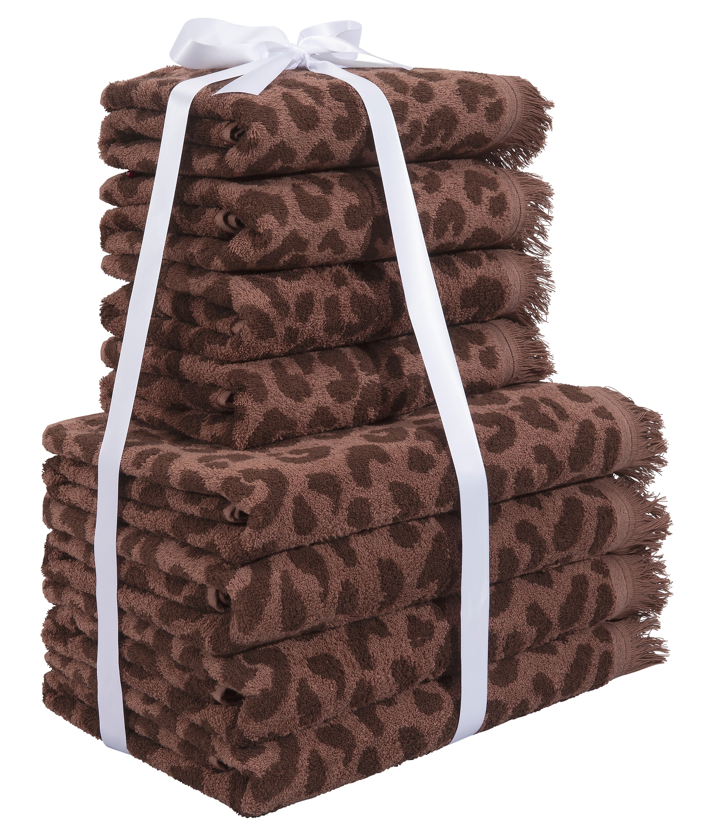 GOODproduct Handtuch Set »Tiffani, Leopardenmuster, Premium Handtücher 8-tlg, 500 gr/m²« Set 8 Frottier 4 Duschtücher, 4 Handtücher, Animal Print, Leo, modern, mit Fransen