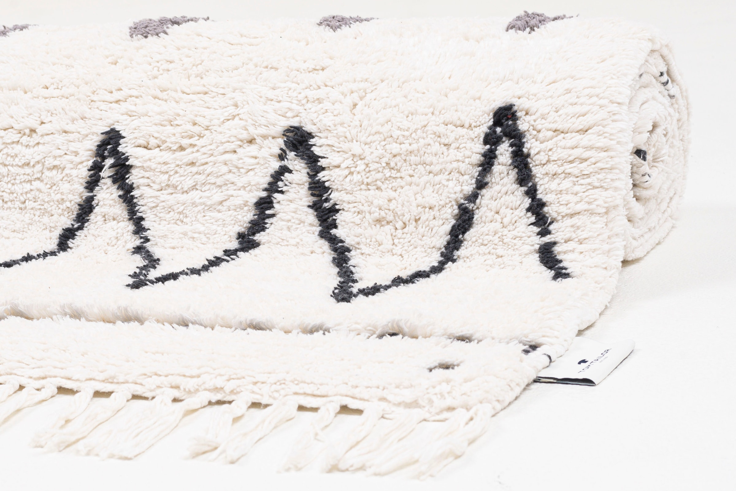 TOM TAILOR HOME Badematte »Ethno Bath« Höhe 20 mm fussbodenheizungsgeeignet Badteppich, Berber Look, mit Fransen, ZickZack Muster, reine Baumwolle