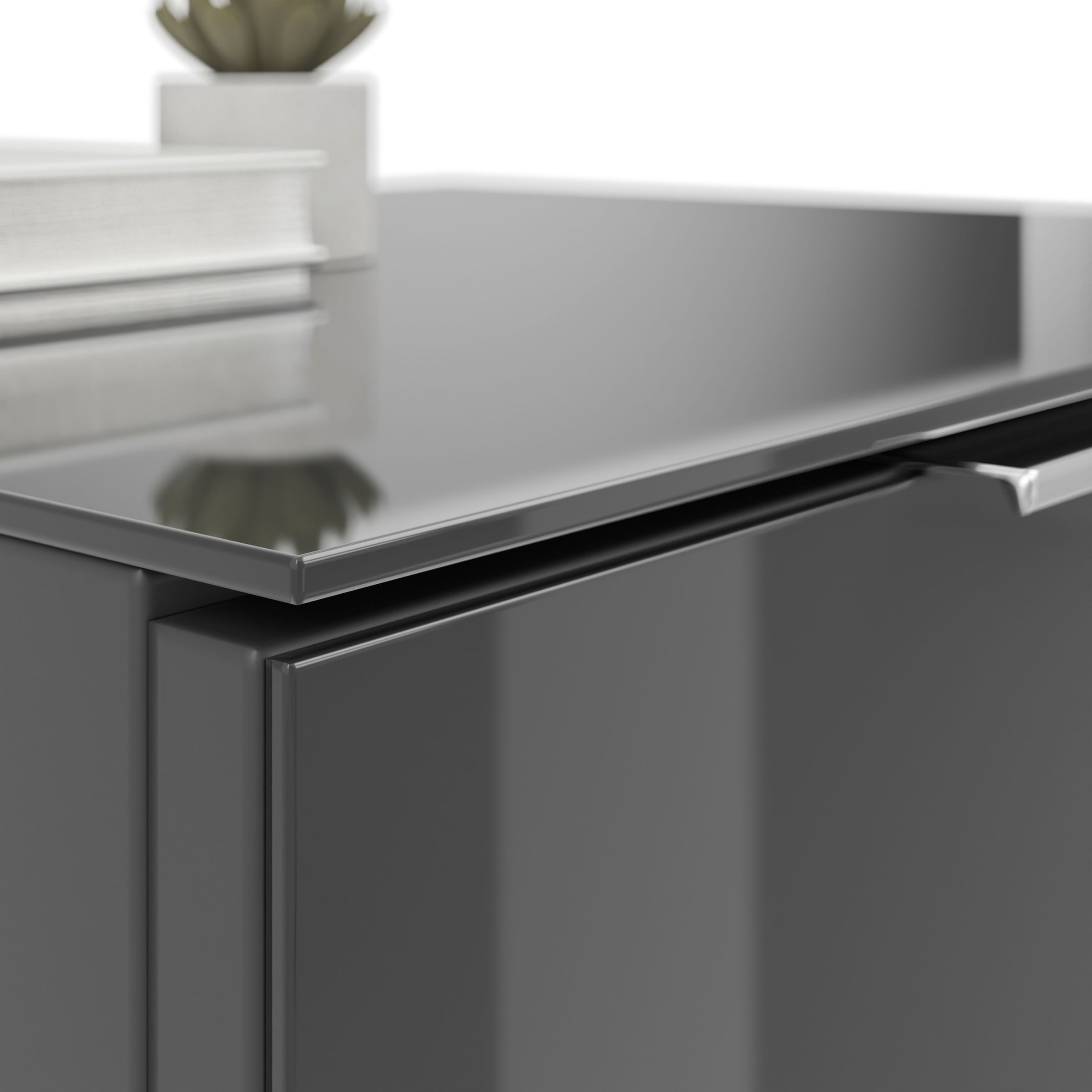 Manjana Möbel Nachtkommode »mit Chrom oder Schwarz matten Metallgriffen« mit Glasfronten, melaminbeschichtete Oberfläche, mit Vollauszug