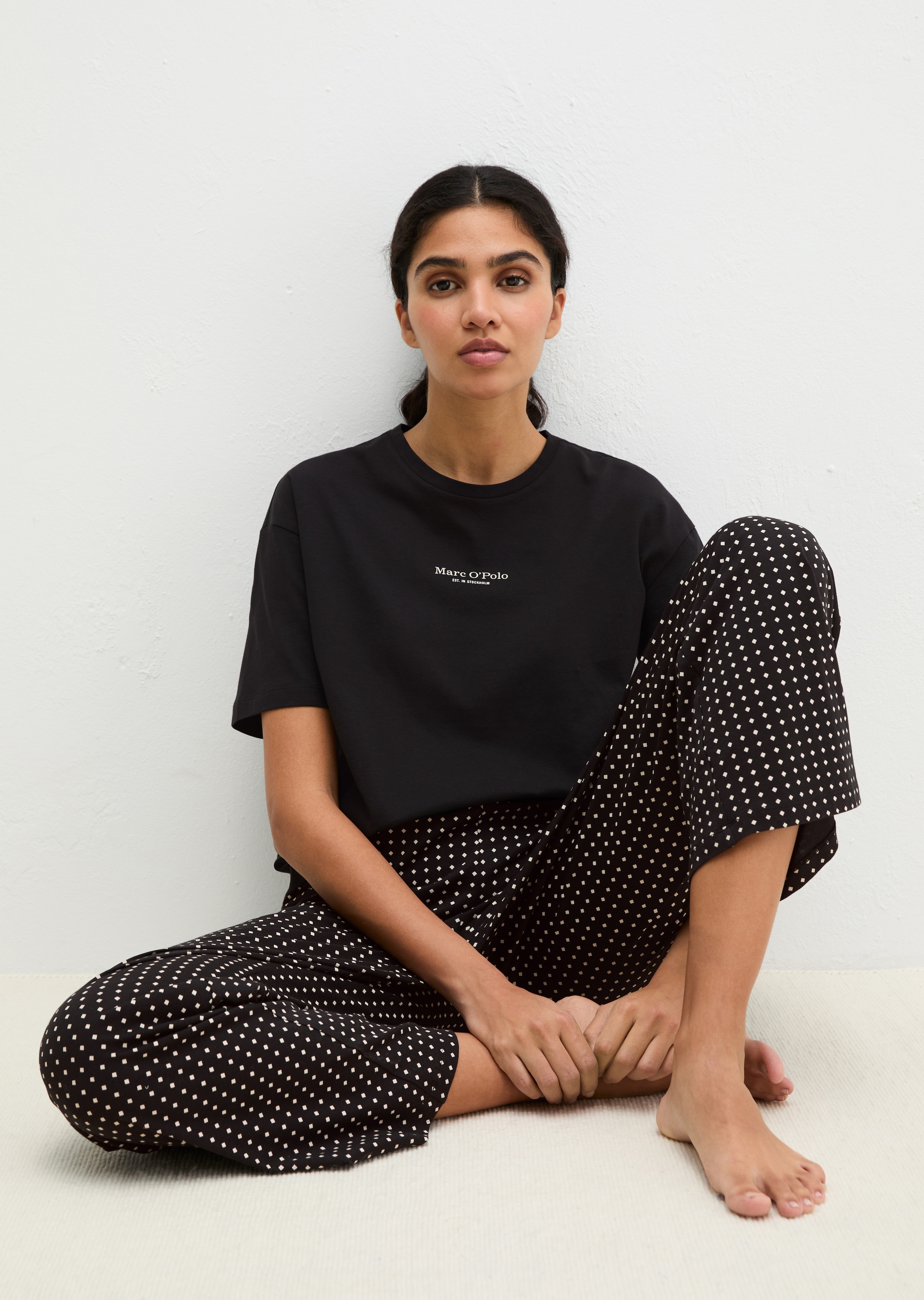 Marc O'Polo Pyjama »Mix N Match Cotton« 2 pièces Shirt mit kurzem Arm, Hose gepunktet