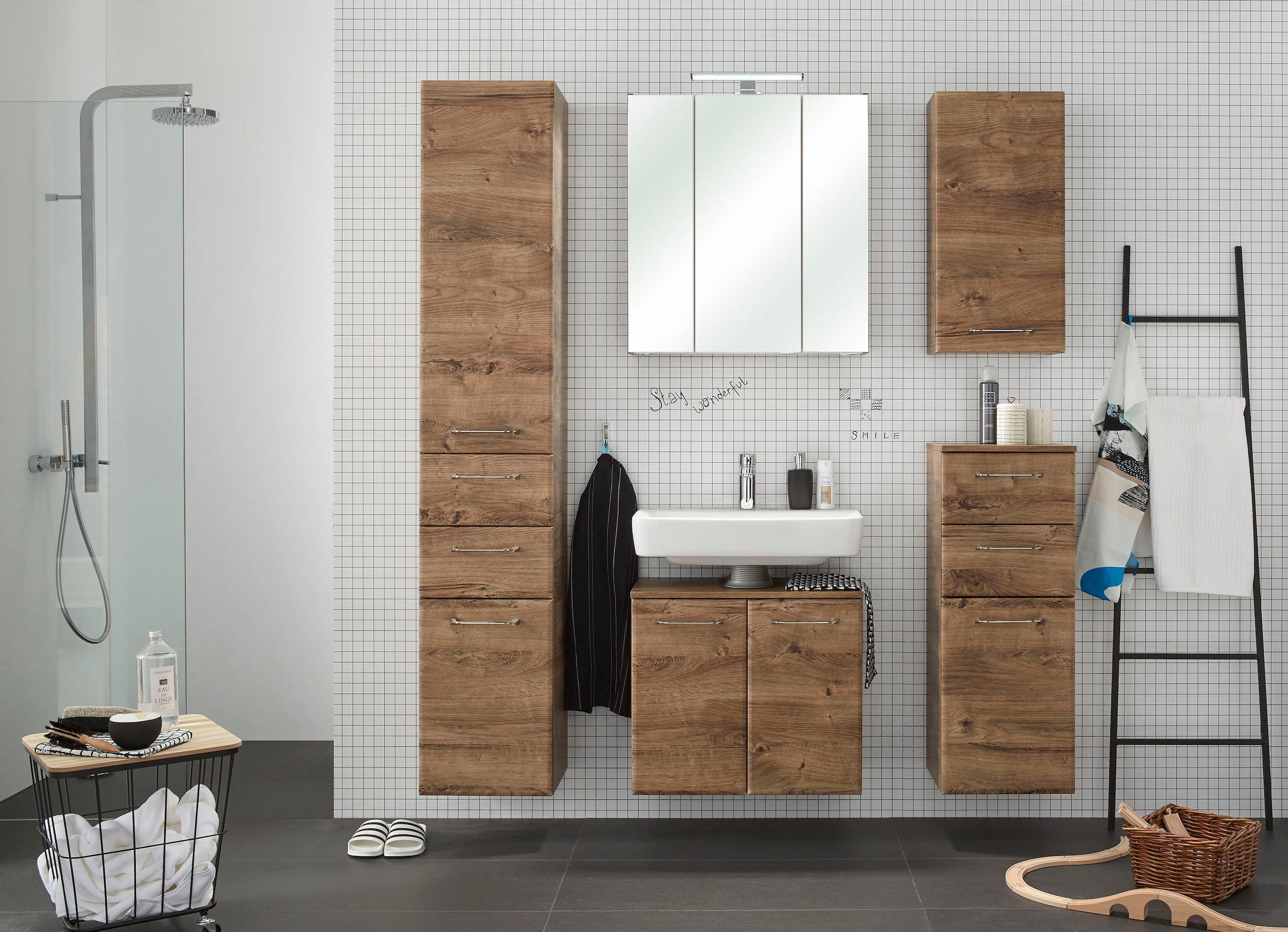 Saphir Armoire suspendue »Quickset  Wand-Badschrank 35 cm breit mit 1 Tür, 2 Einlegeböden« armoire suspendue de salle de bain avec amortisseur de porte, poignées chromées brillantes