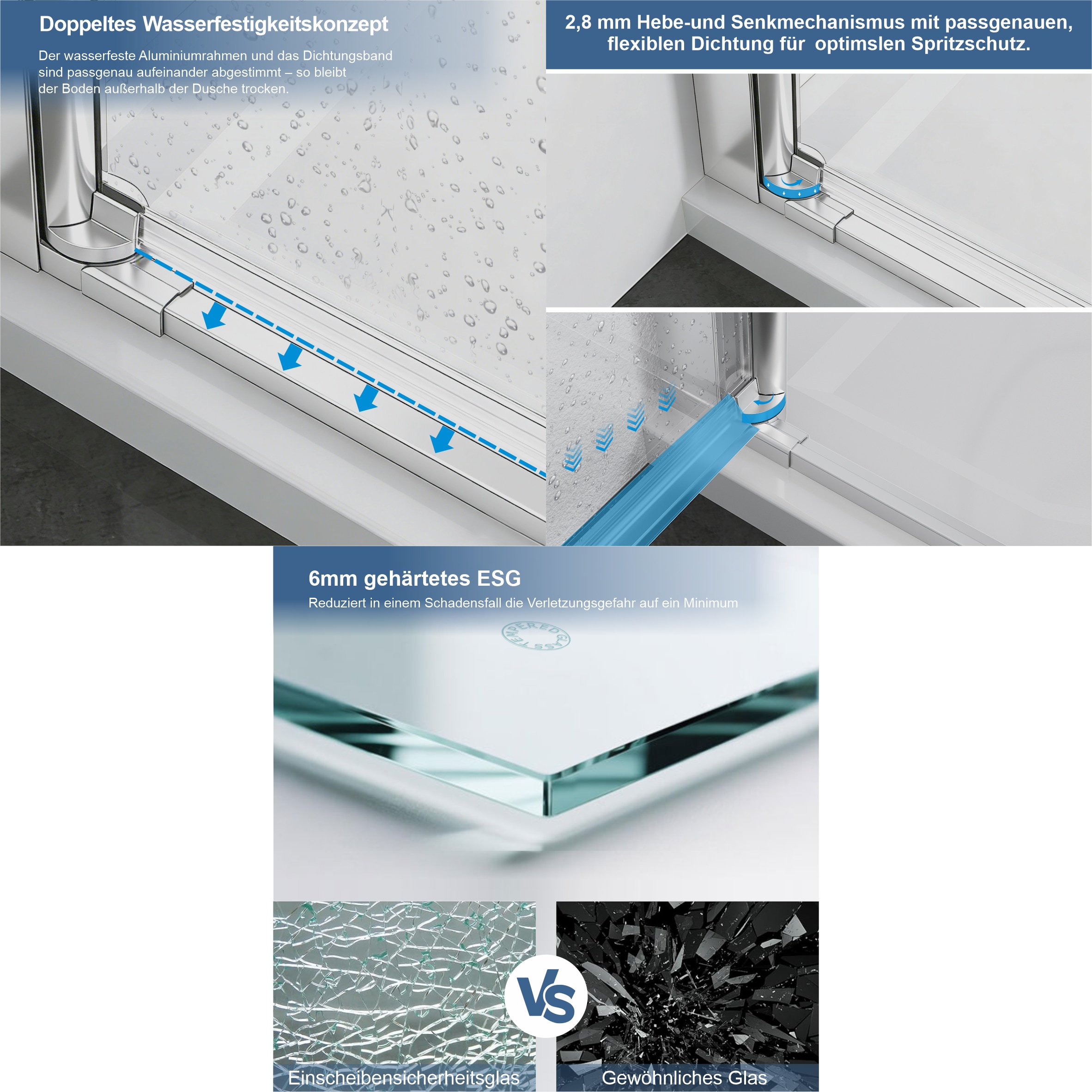 GOODproduct Douche d'angle »Firenze« design sans cadre avec poignées extravagantes, 6mm ESG