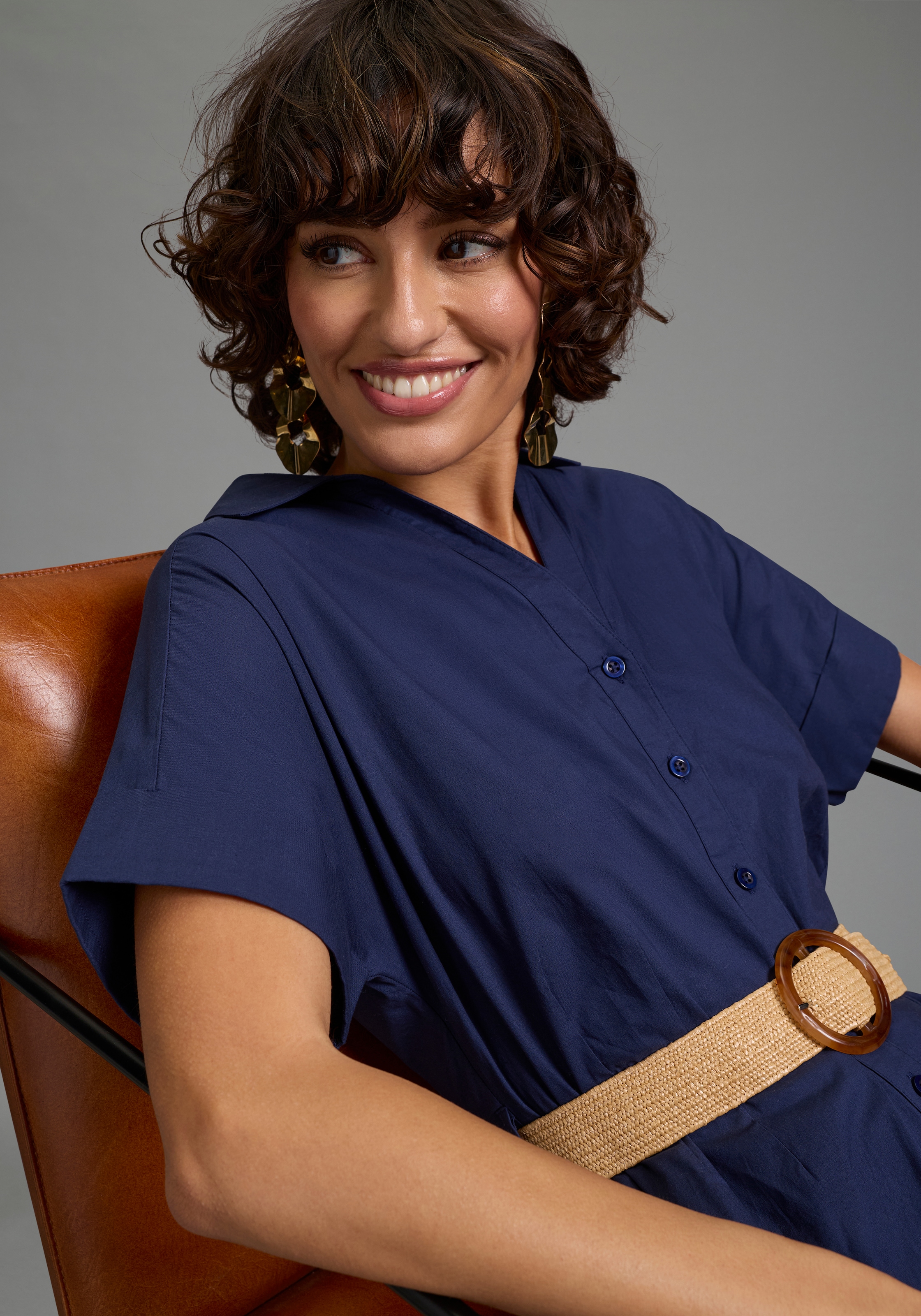 Laura Scott Robe chemisier wadenlang, feminin, für vielseitige Anlässe, aus Baumwolle