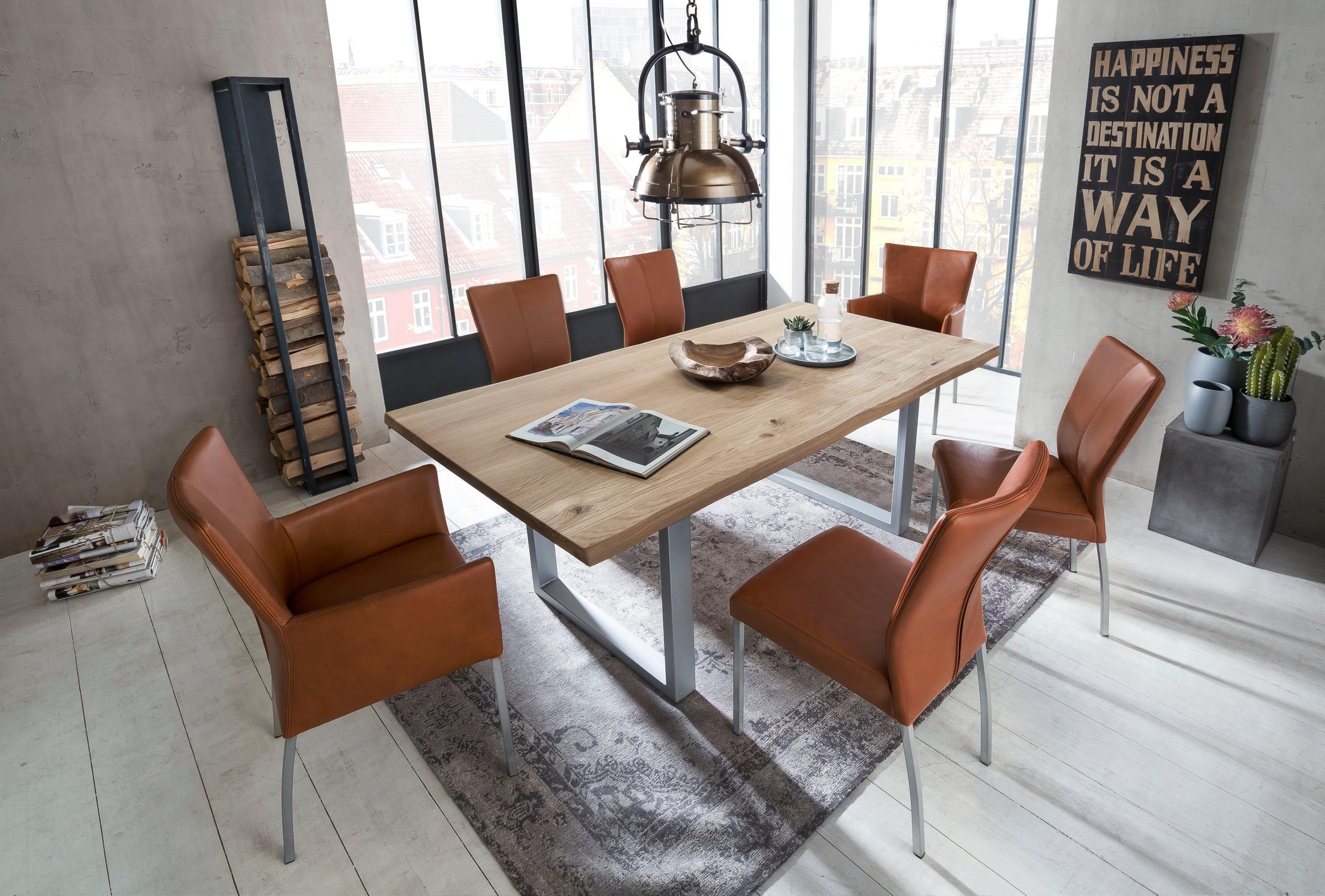 SIT Table de salle à manger »Tops&Tables« avec plateau de table en chêne sauvage, avec bord naturel comme dans l'arbre, vintage