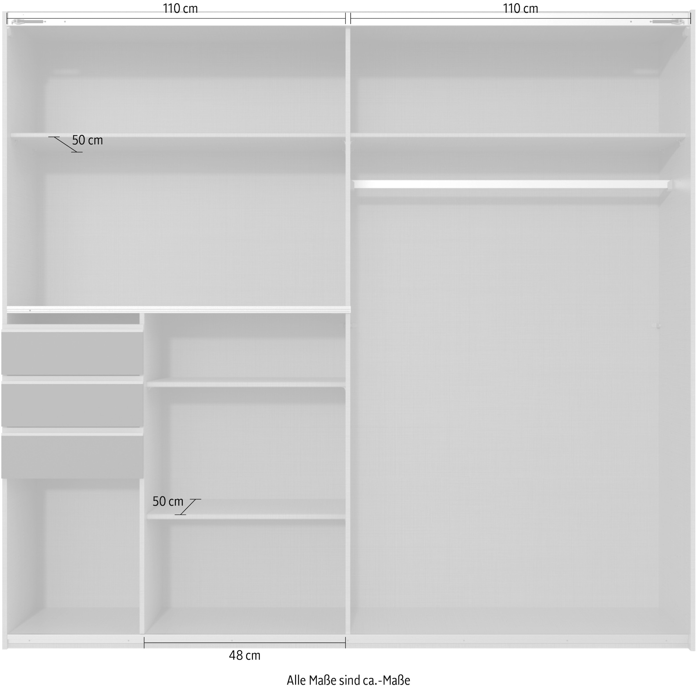 Wimex Schwebetürenschrank »Saigon, mit kompletter Innenausstattung, Made in Germany« Kleiderschrank 2-türig, 225cm breit, mit 3 praktischen Aussenschubladen