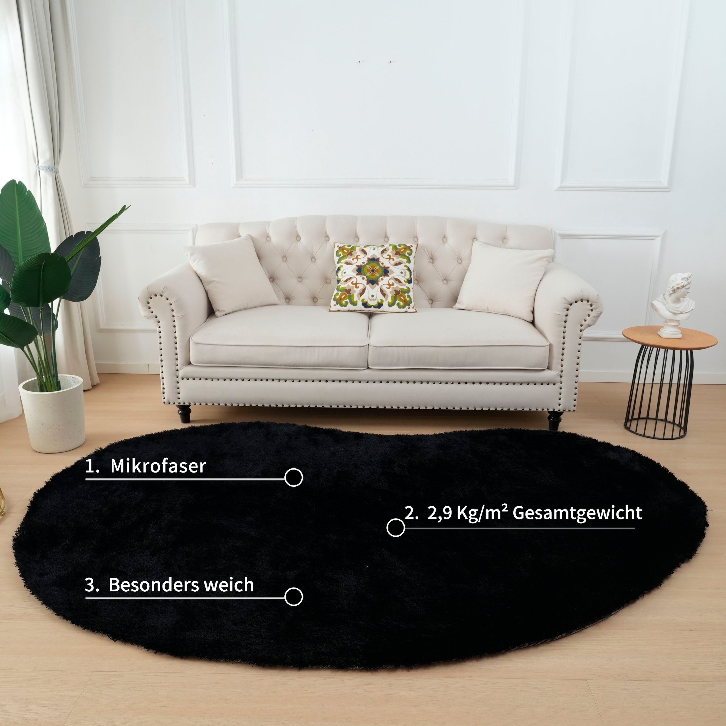 Bruno Banani Hochflor-Teppich »Dana Bean shape, besondere Form, weich, Mikrofaser Teppiche« U-förmig 30 mm Höhe organische Form, uni, Wohnzimmer, Schlafzimmer, Esszimmer