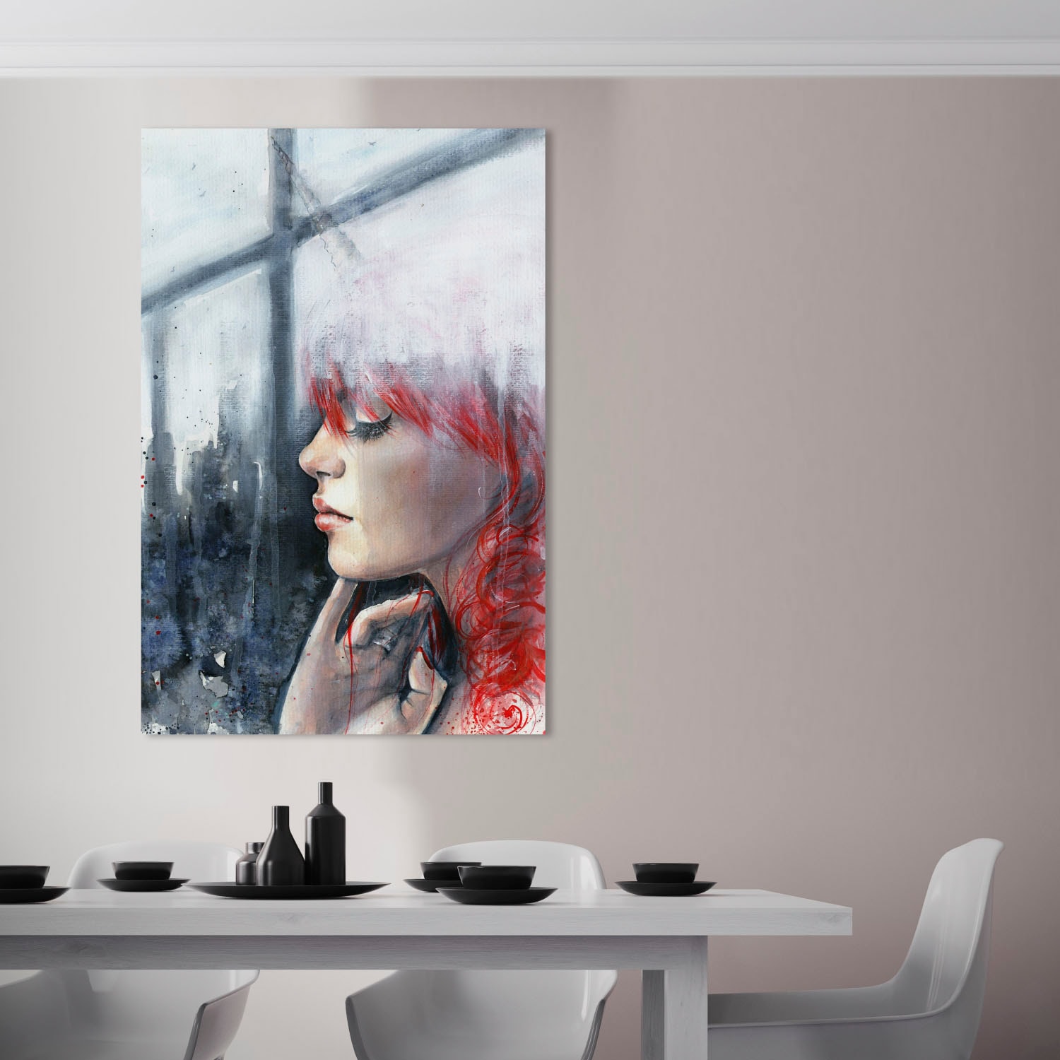 queence Acrylglasbild »Frau am Fenster« Bilder von Frauen | Frau | Kunst Fine Art-Print in Galeriequalität