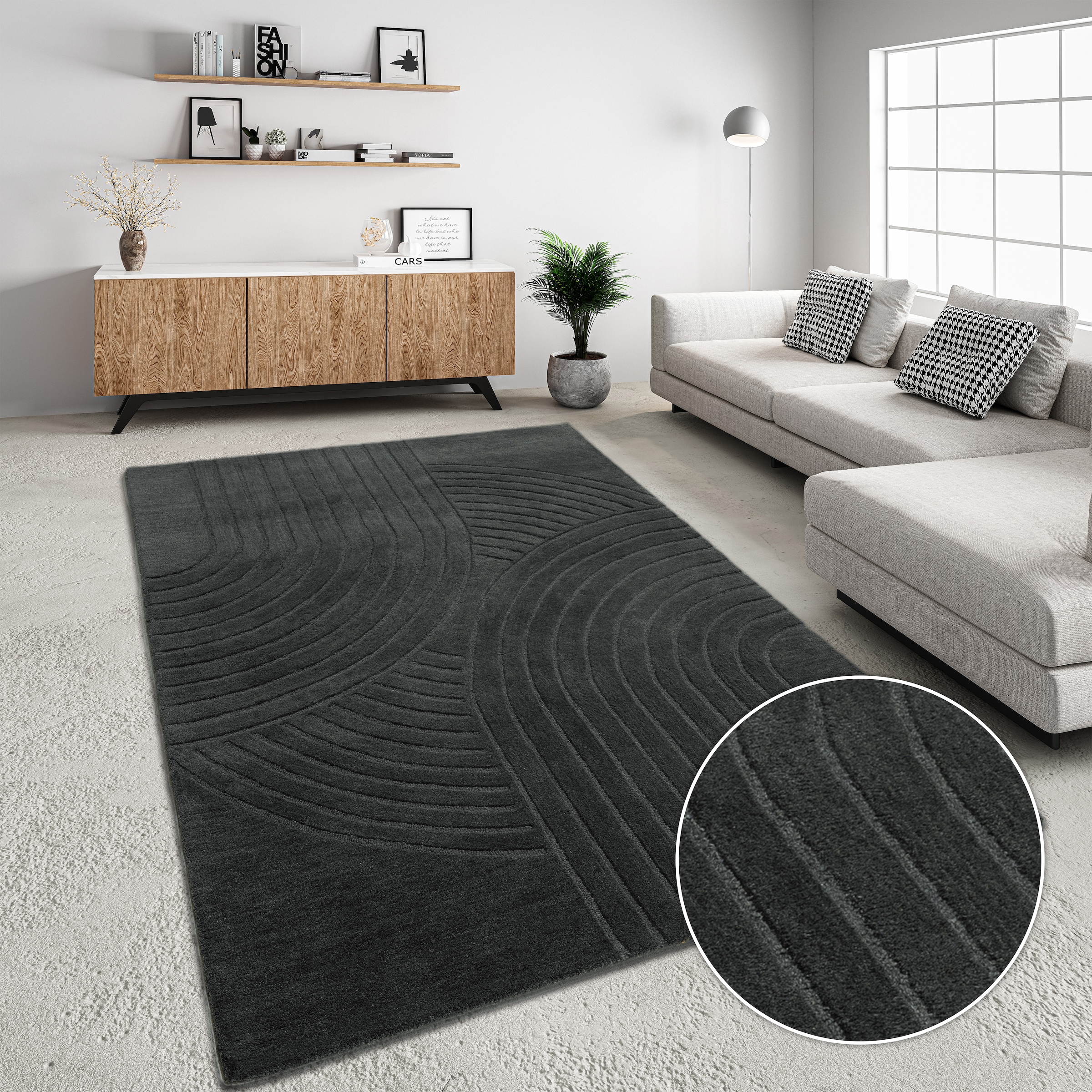 my home Tapis en laine »Gabbo Design, Handgefertigt, Teppich,  reine Wolle,« Rectangulaire 14 mm Höhe Hoch-Tief-Effekt, reine Wolle, Scandi-Look, Naturfaser