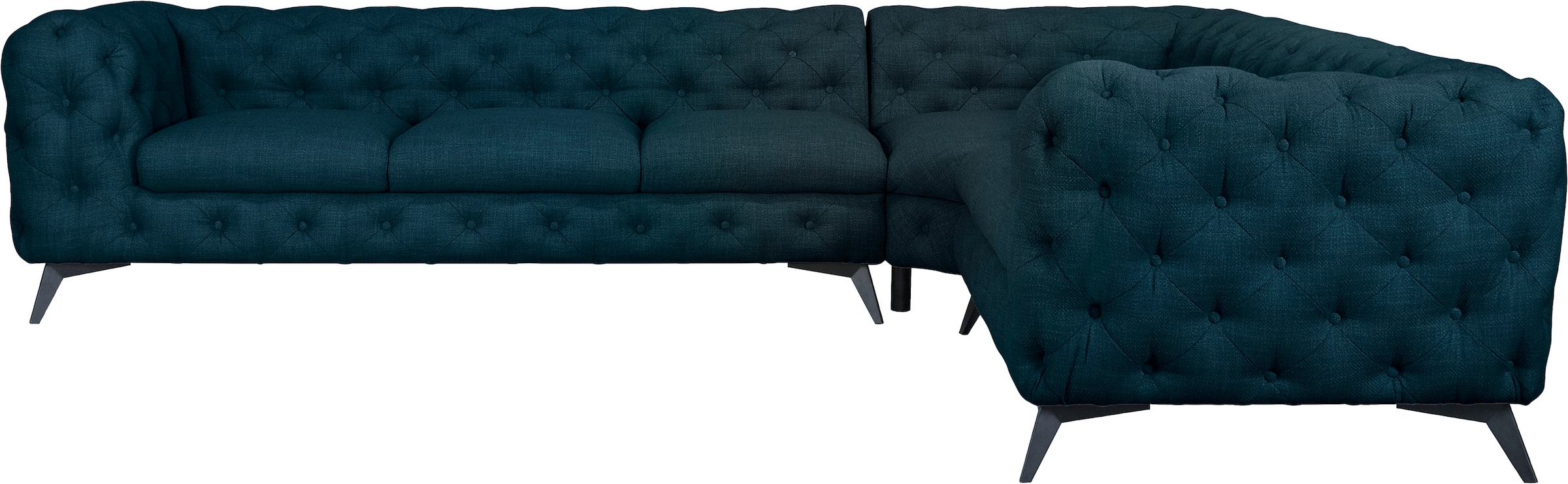 Home affaire Canapé Chesterfield »Ecksofa GLYNIS L-Form mit Wellenunterfederung, Masse B/T/H 323/264/75cm« aufwändige Knopfheftung, moderne Chesterfield Optik, Fussfarbe wählbar