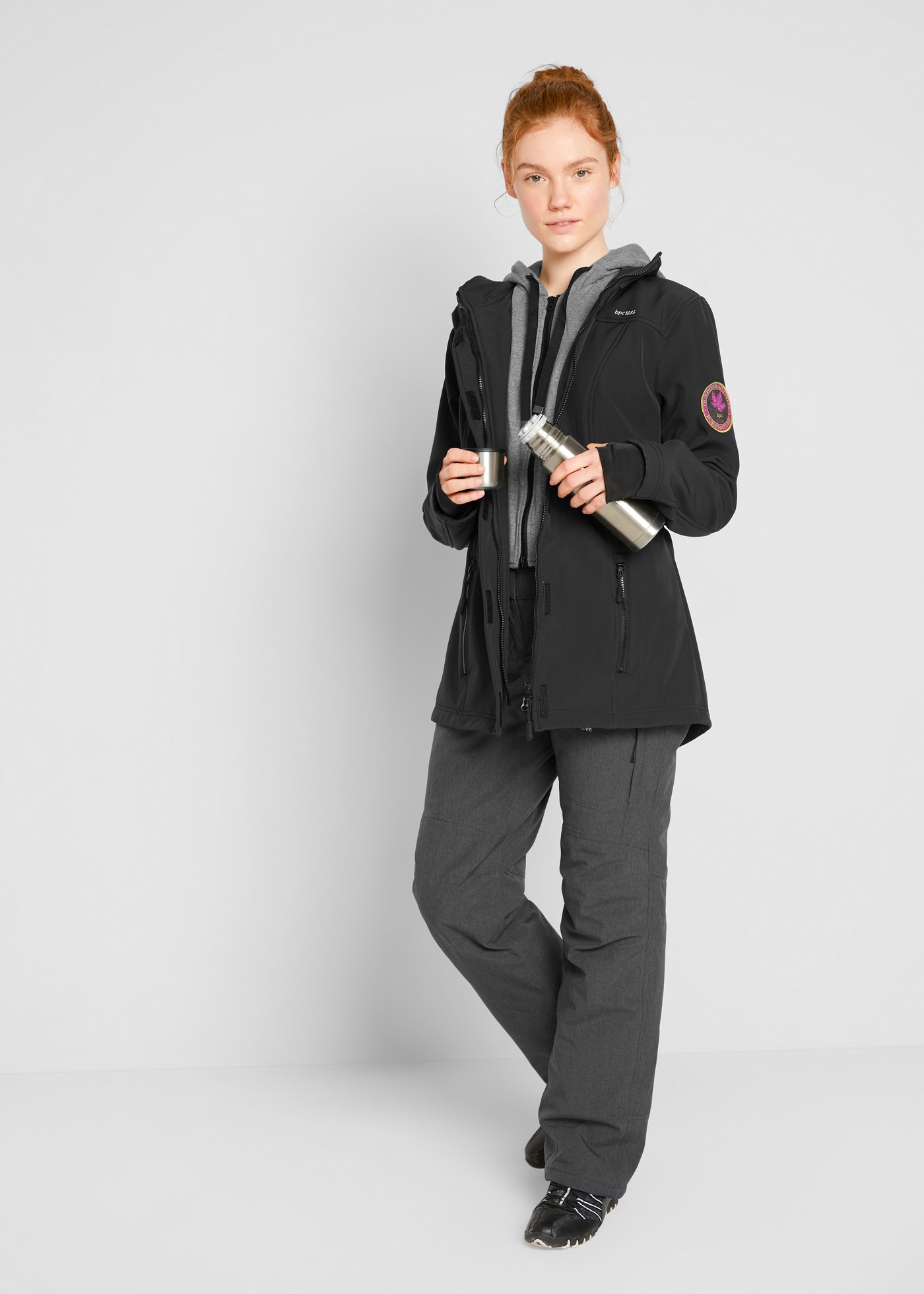 bonprix Veste softshell mit Kapuze Langjacke mit herausnehmbarem Sweat-Einsatz