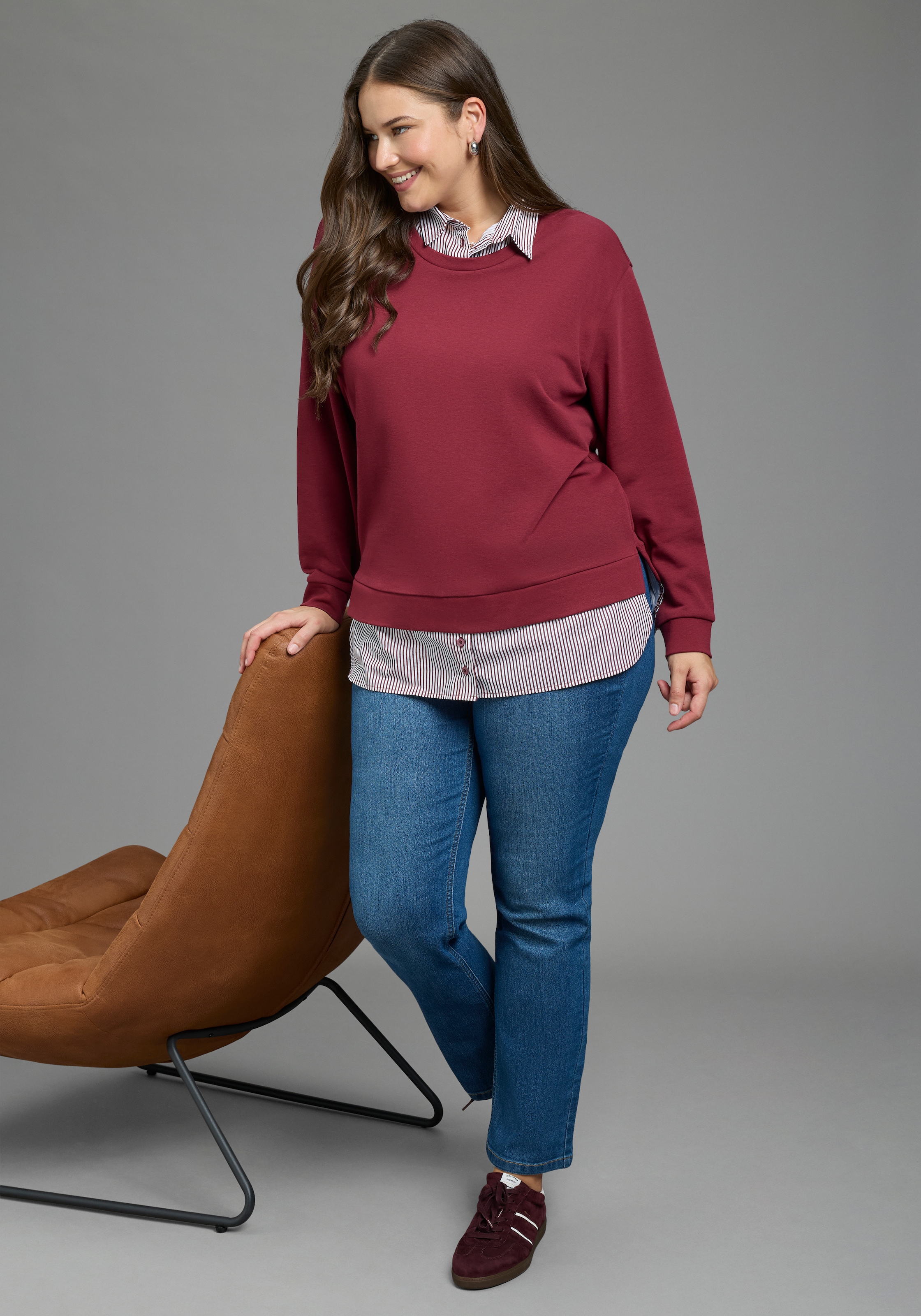 Laura Scott CURVE Pull »Grosse Grössen«, avec empiècement de blouse élégant
