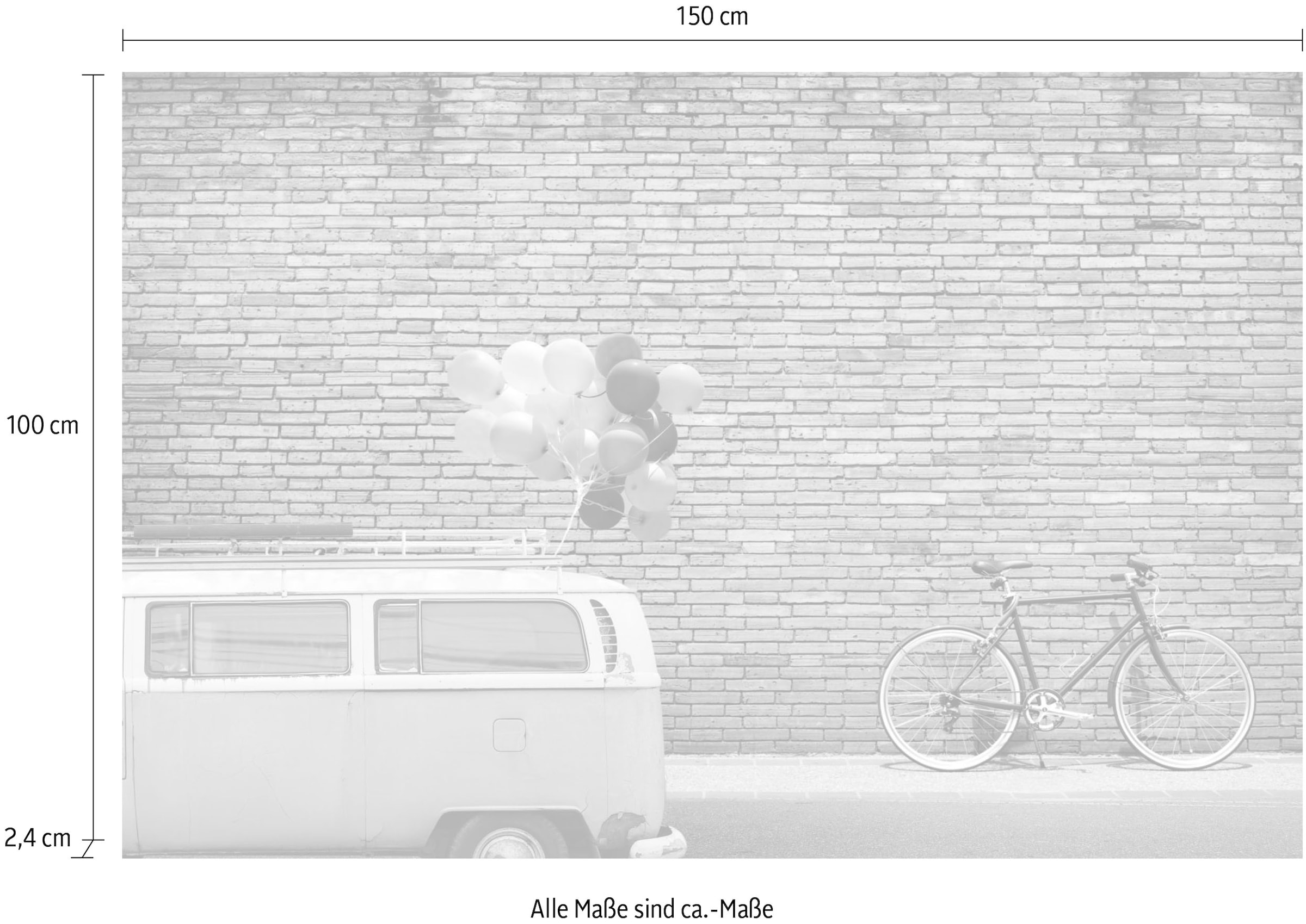 queence Acrylglasbild »Hauswand« Auto | Kunst | Luftballon Fine Art-Print in Galeriequalität