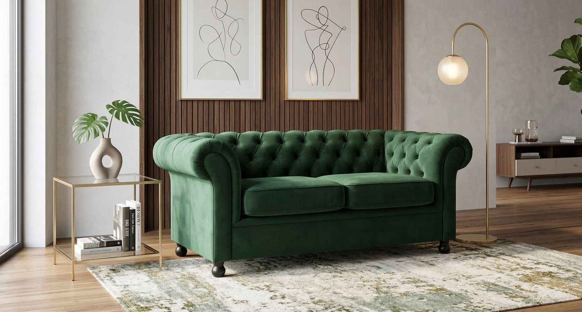 Home affaire 3-places »BRONNOY Chesterfield Sofa mit aufwendiger Knopfheftung, Breite 193 cm« Sofa mit geschwungenen Armlehnen, Chesterfield-Optik, Glamour