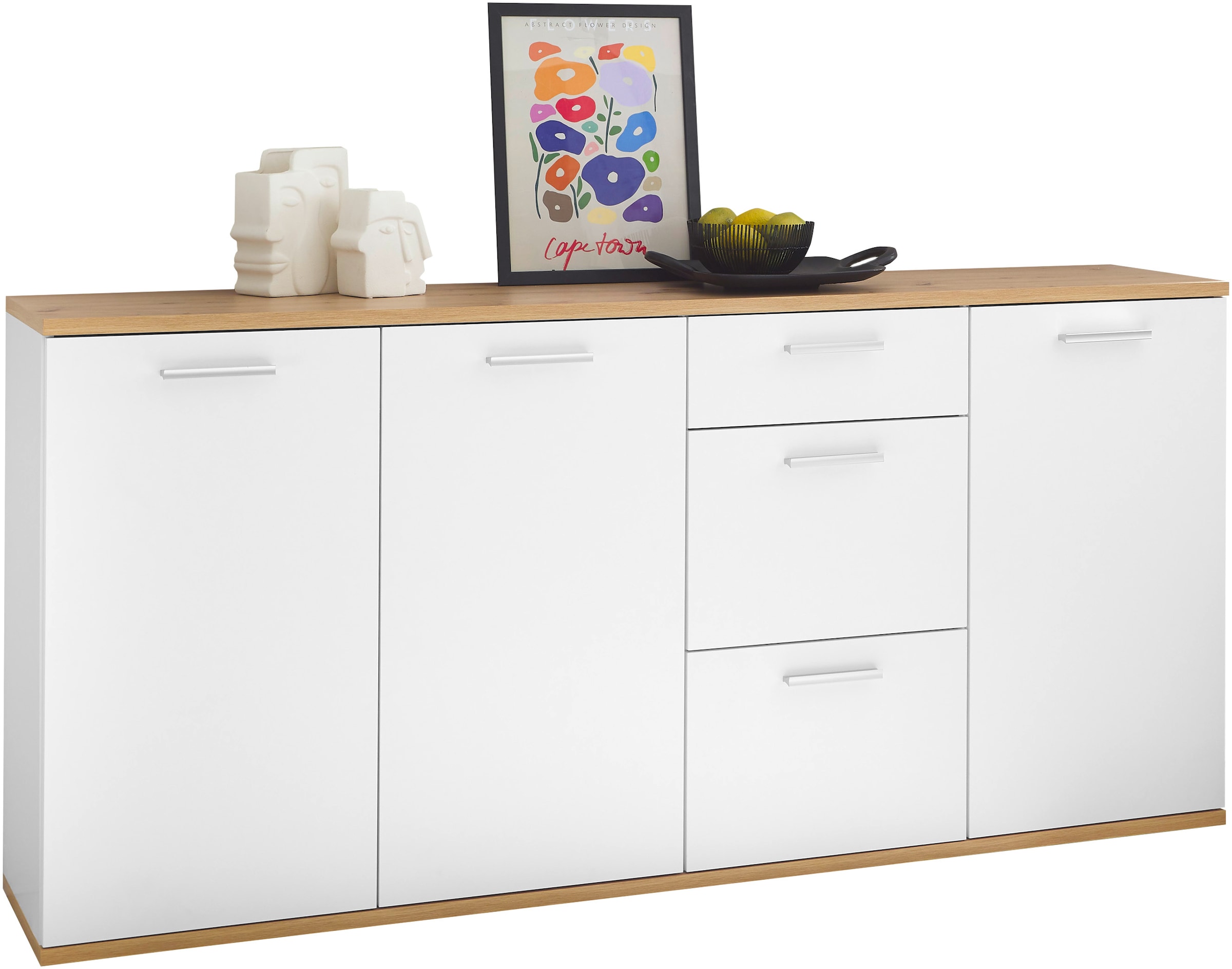 HBZ Kommode »BC1035 weiss matt, BxHxT 180x86x38 cm« Sideboard mit 3 Türen, 3 Schubkästen, 2 Einlegeböden