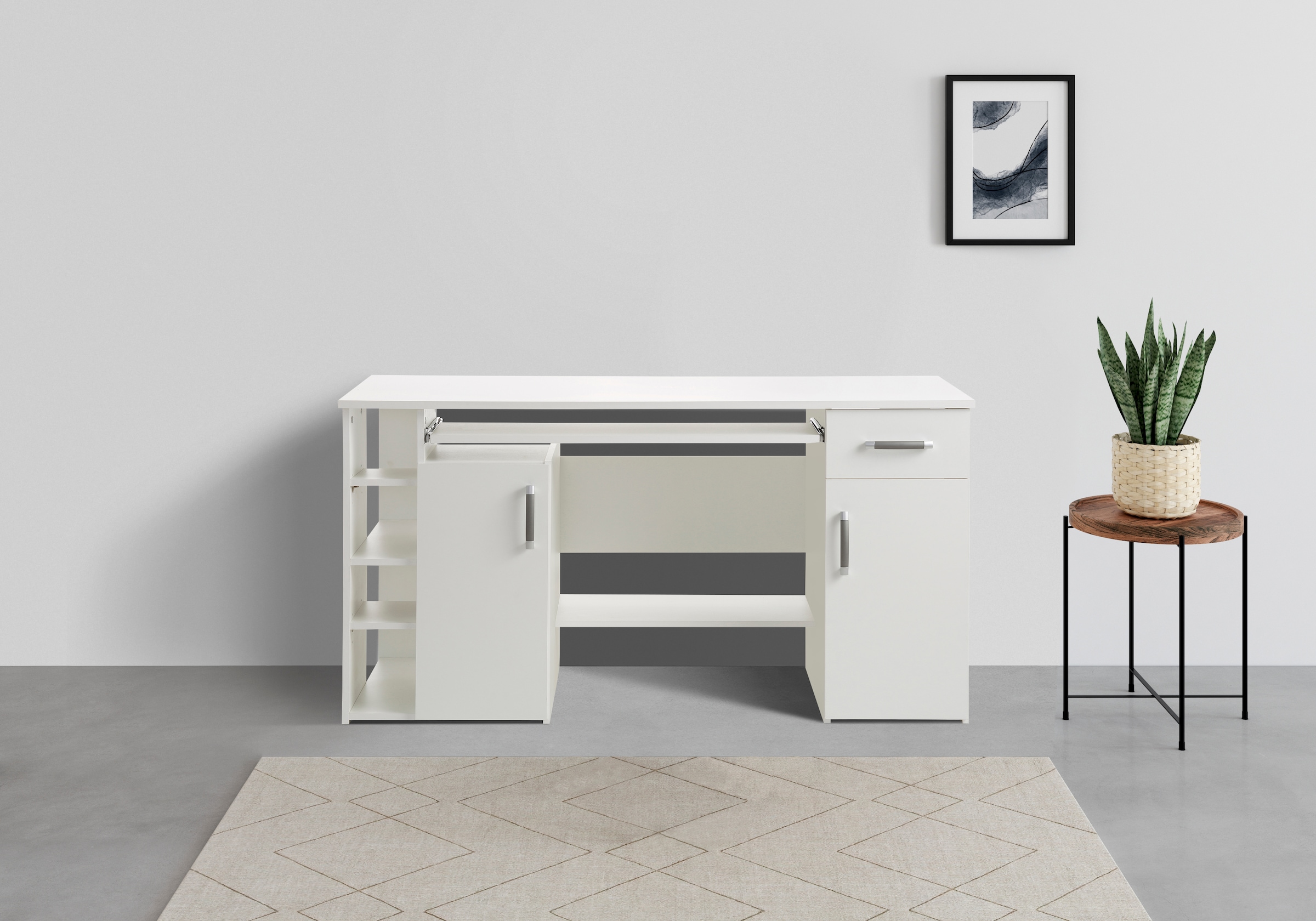 VOGL Möbelfabrik Bureau »Tim mit seitlich offenen Fächern & Tastaturauszug,« Druckerablage, 1 Schublade, Breite 138 cm, Made in Germany