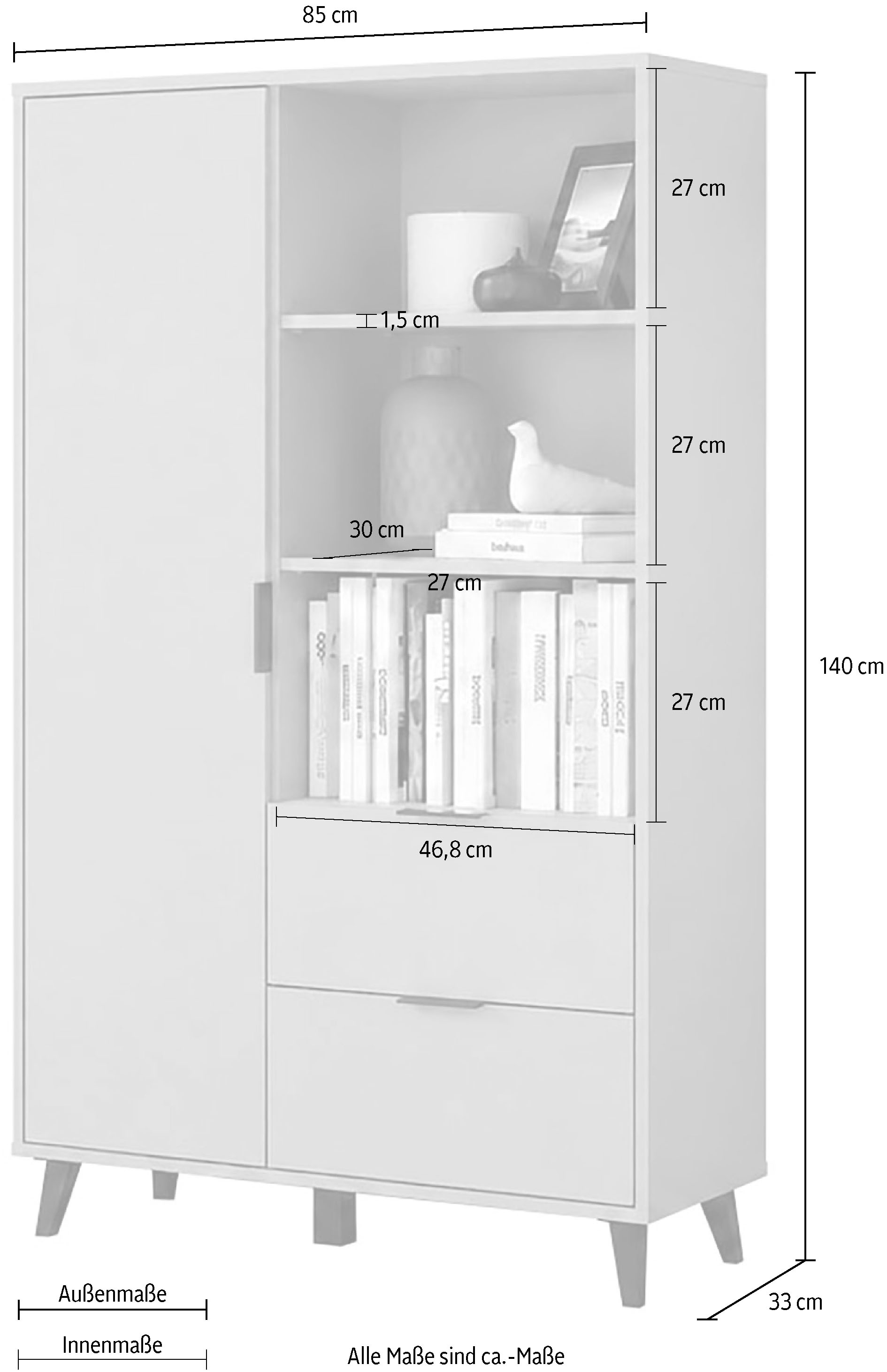 GOODproduct Buffet haut »OSLO – Modernes Stauraummöbel mit Schubladen und Fächern« 1 cuis tlg. Étagères réglables, poignées pratiques et pieds hauts pour plus de confort