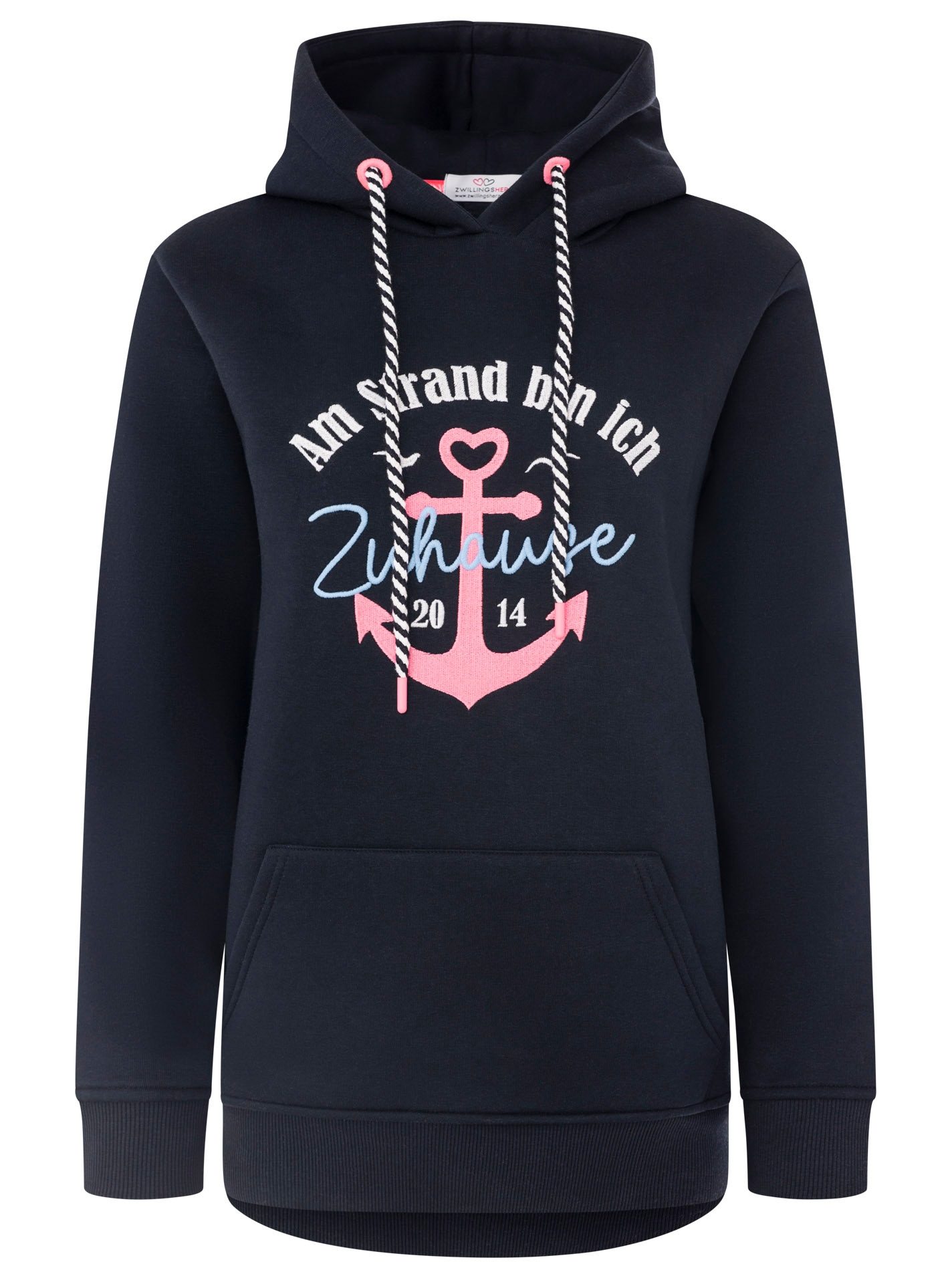Zwillingsherz Hoodie »"Beach Home"«, Motiv „Am Strand bin ich zu Hause“, Anker, Kapuze mit Kordel
