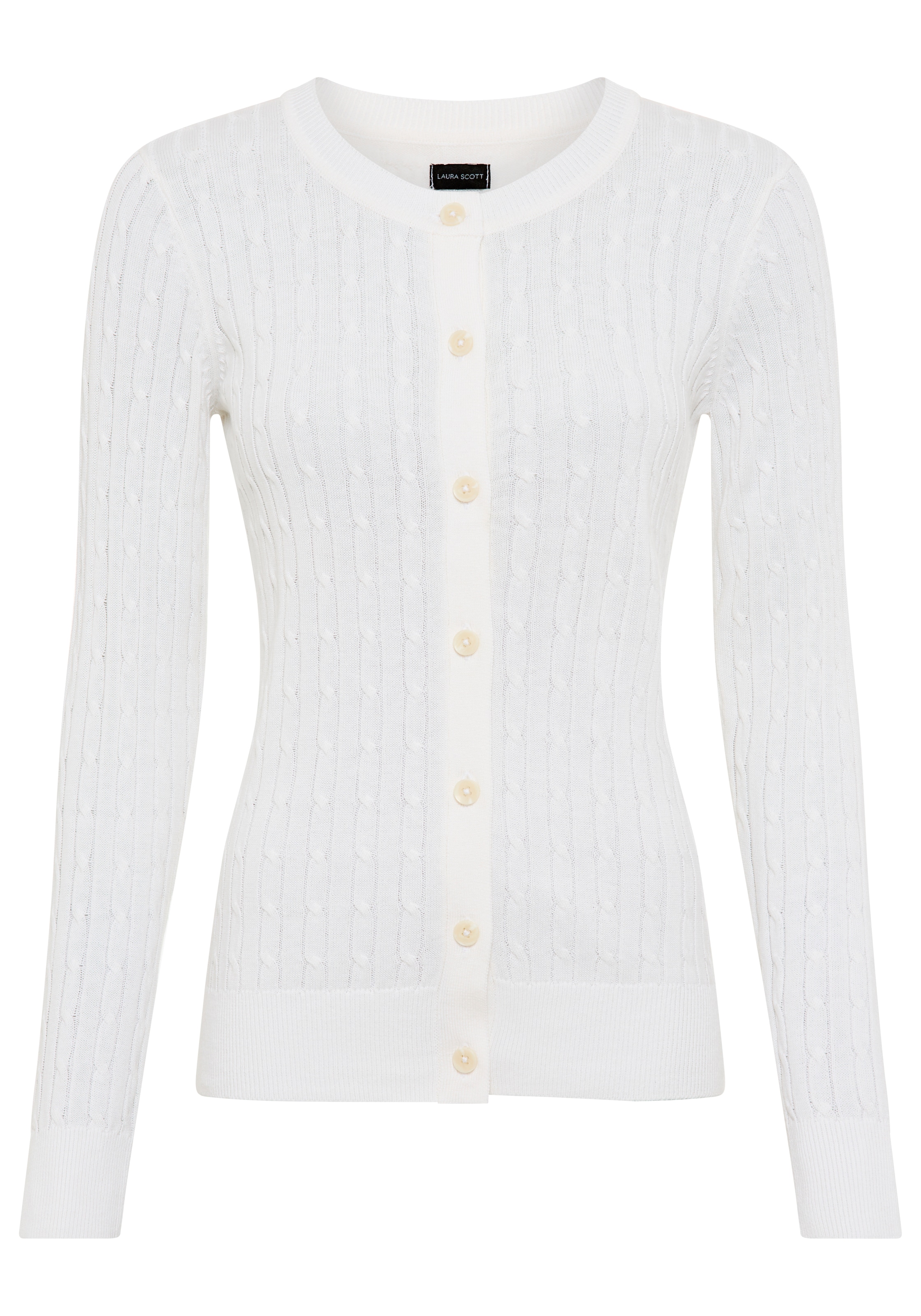 Laura Scott Veste en tricot mit Zopfstrickmuster und Knopfleiste