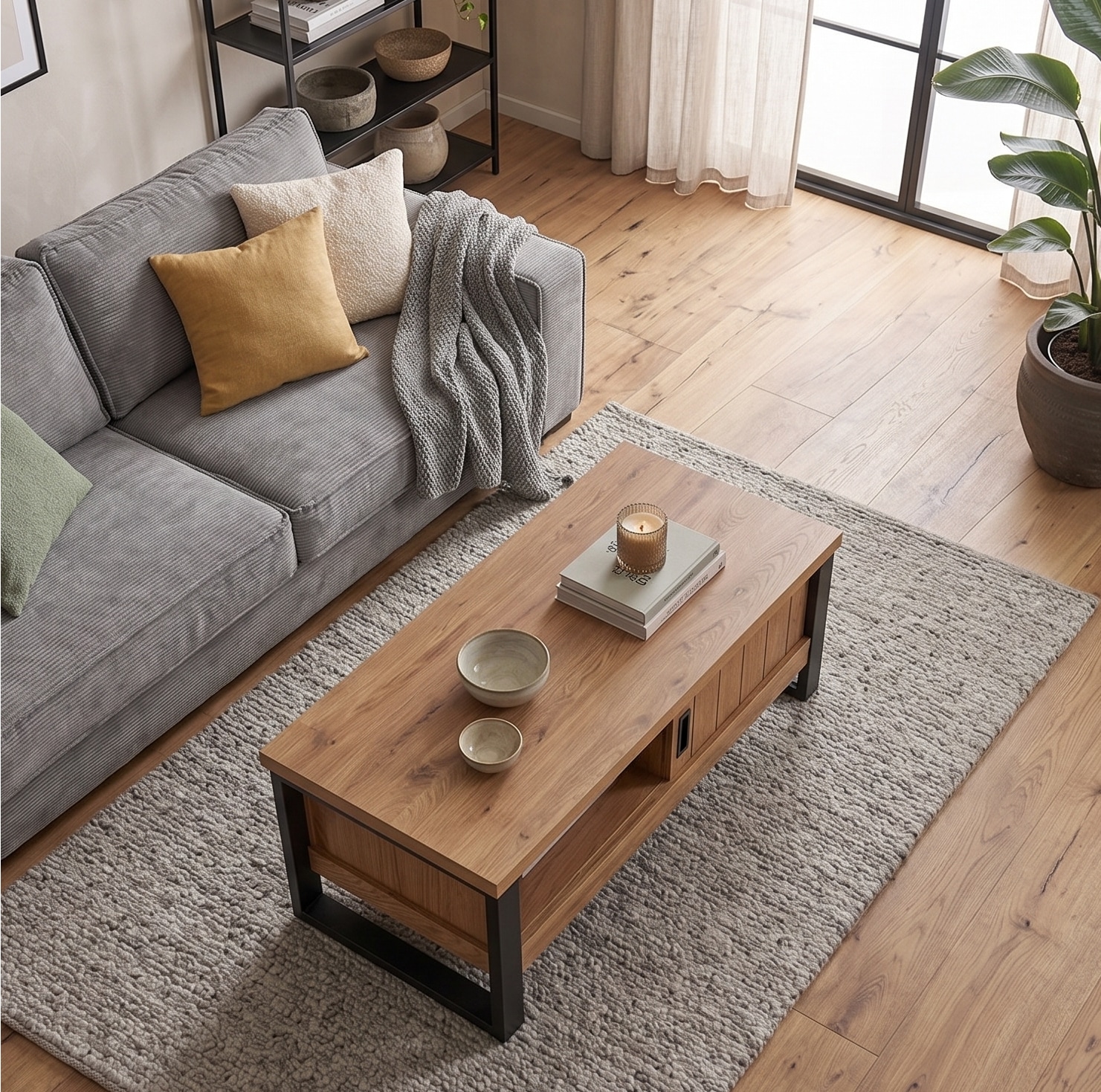 Jahnke Table basse »RIVA COFFEE« table basse avec rangement & portes coulissantes, effet chêne, largeur : 108,5 cm