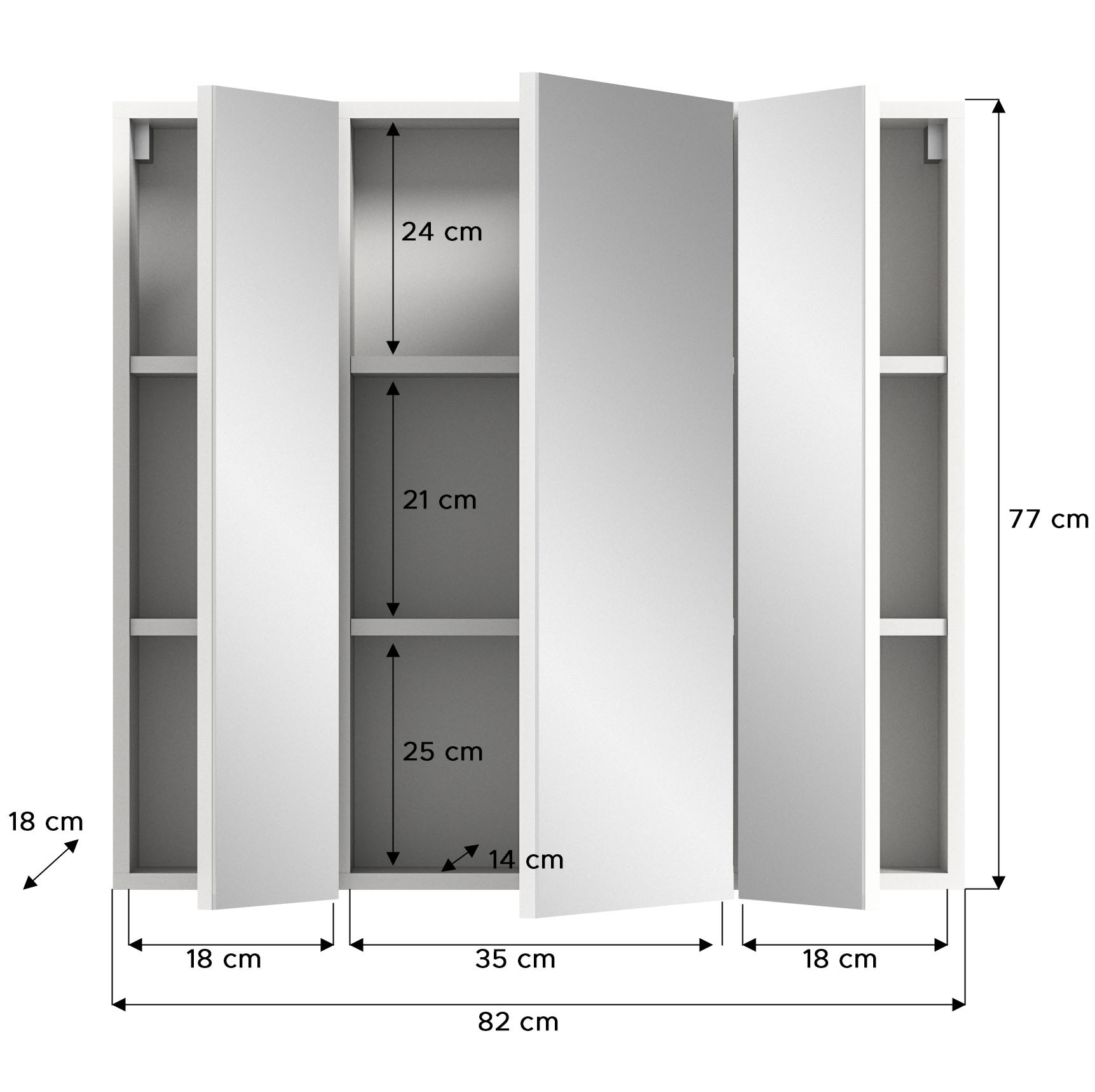 welltime Spiegelschrank »BIEL, TOPSELLER!, Breite 82 cm, 3 Türen, 6  Einlegeböden, 9 Fächer« 1 Stk. tlg. Badmöbel, Badschrank, Schrank, Wandschrank, Bad, Badezimmer