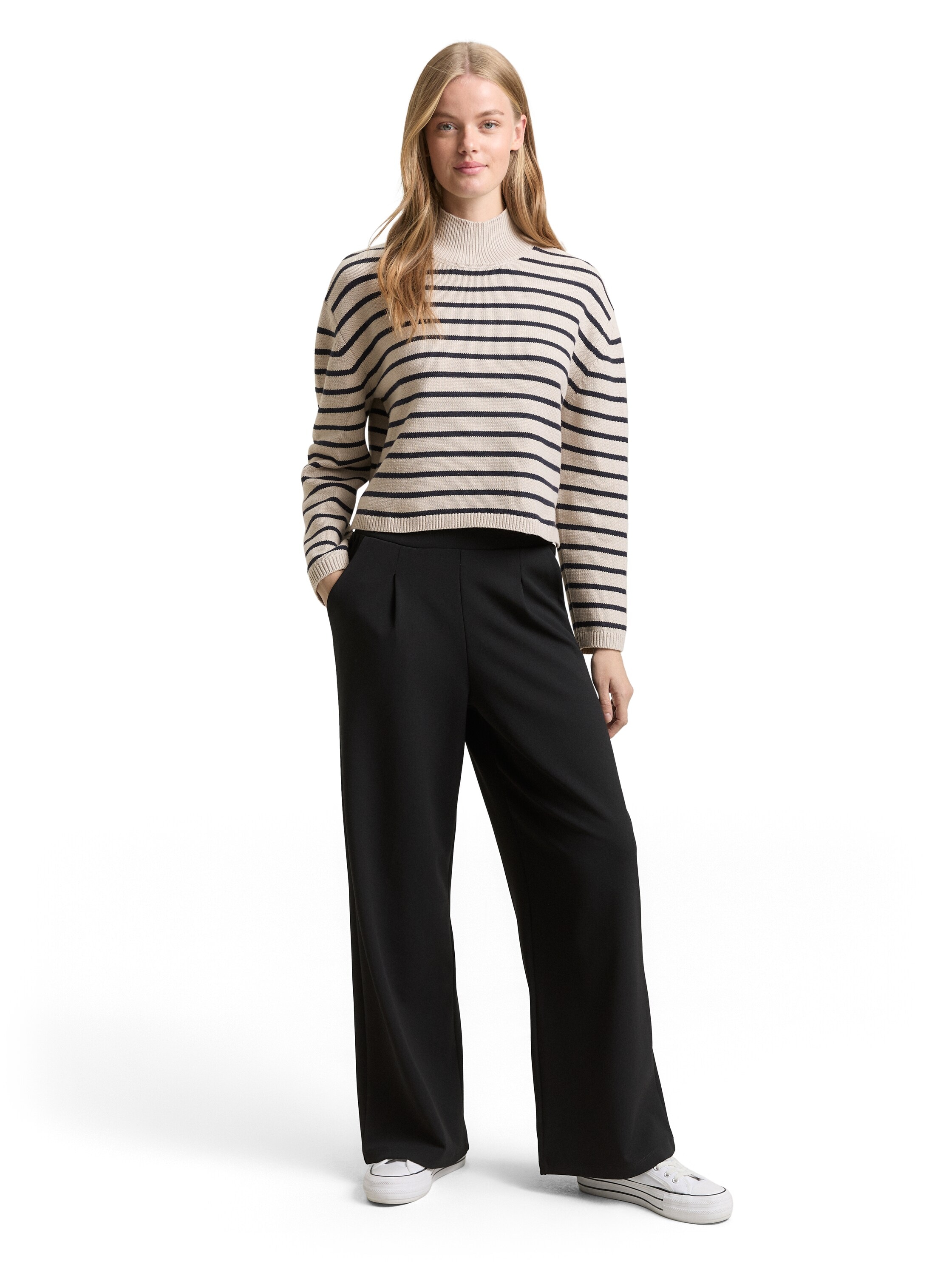 TOM TAILOR Denim Pull en tricot im Streifen-Design und mit Stehkragen