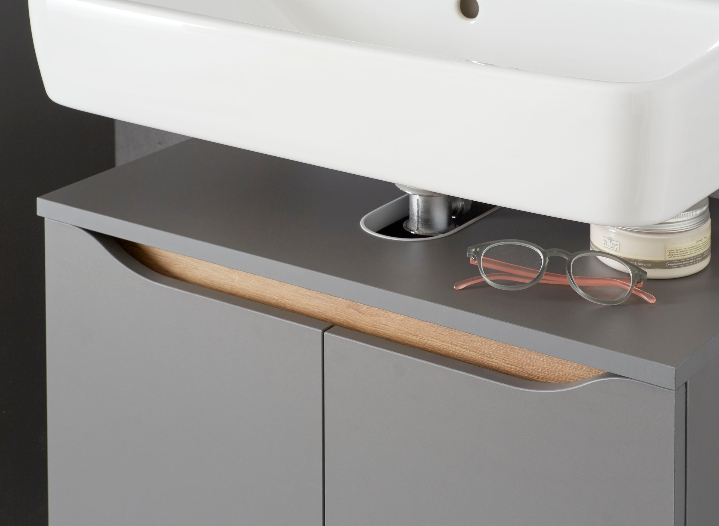 Saphir Waschbeckenunterschrank »Quickset Unterbeckenschrank, 60 cm breit, 2 Türen« Waschbeckenschrank mit Siphonausschnitt, ohne Waschbecken, grifflos