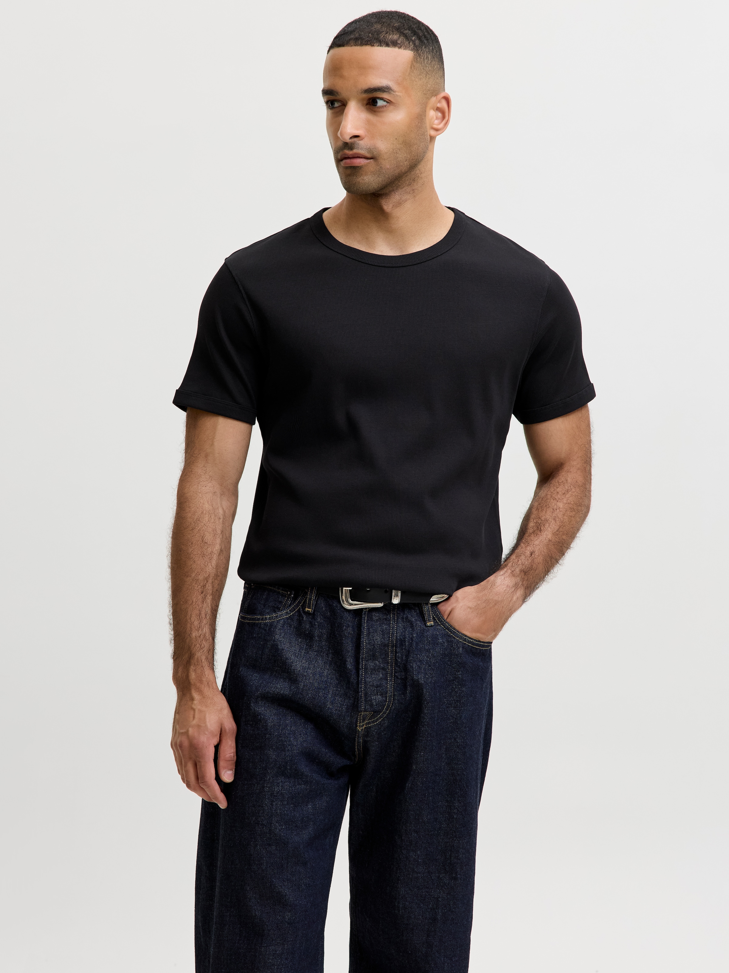 Jack & Jones Shirt à col rond »JJEORGANIC RIB TEE SS CREW NECK 2PK MP« Paquet, 2 Mélange de coton, coupe slim