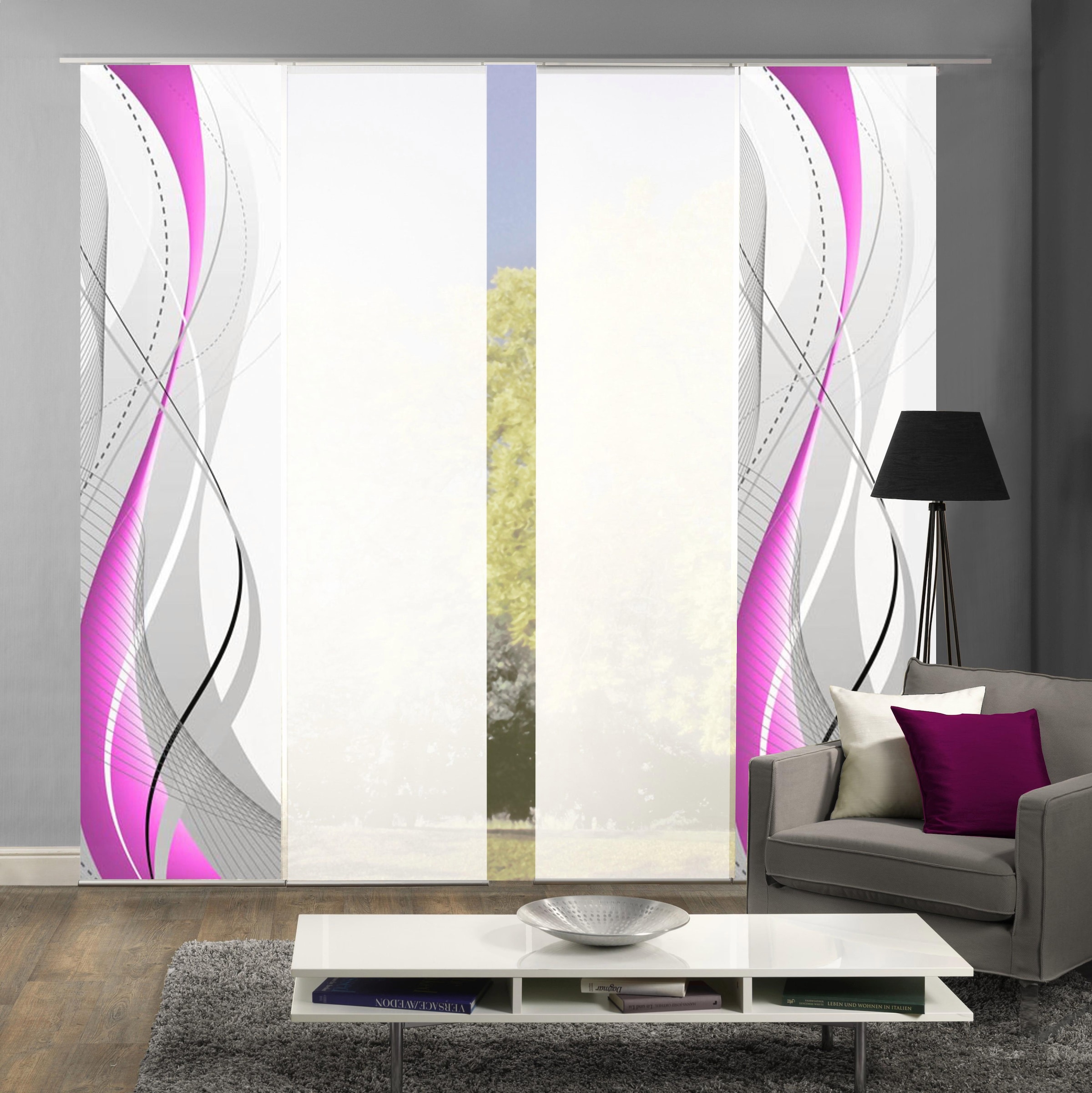 HOME WOHNIDEEN Rideau coulissant »WUXi« Velcro 4 cuis tlg. HxB: 245x60, inkl. Befestigungszubehör