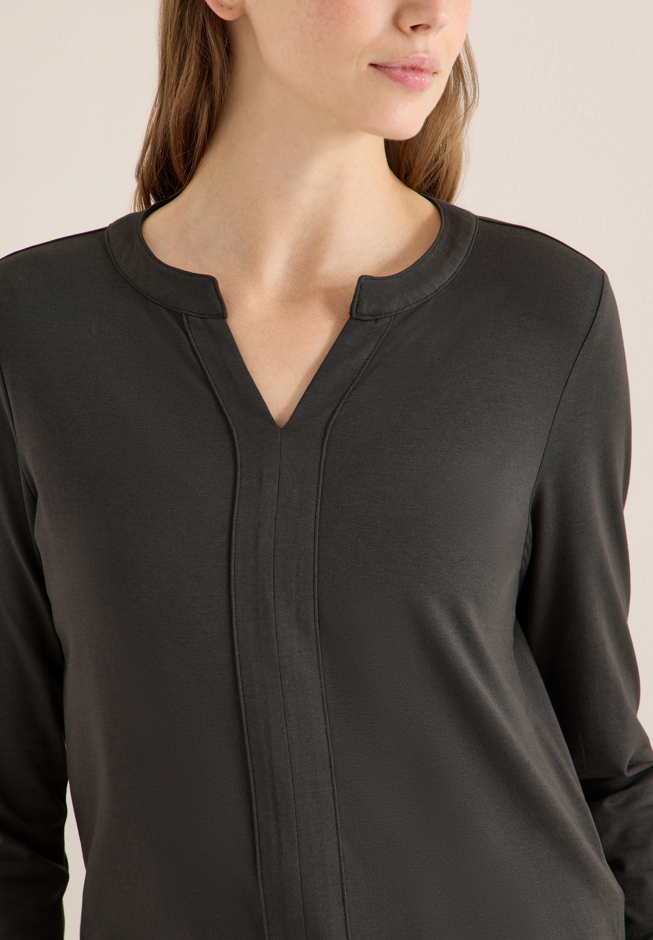 Cecil Blusenshirt feines Frontdetail, Splitneck, mit Elasthananteil