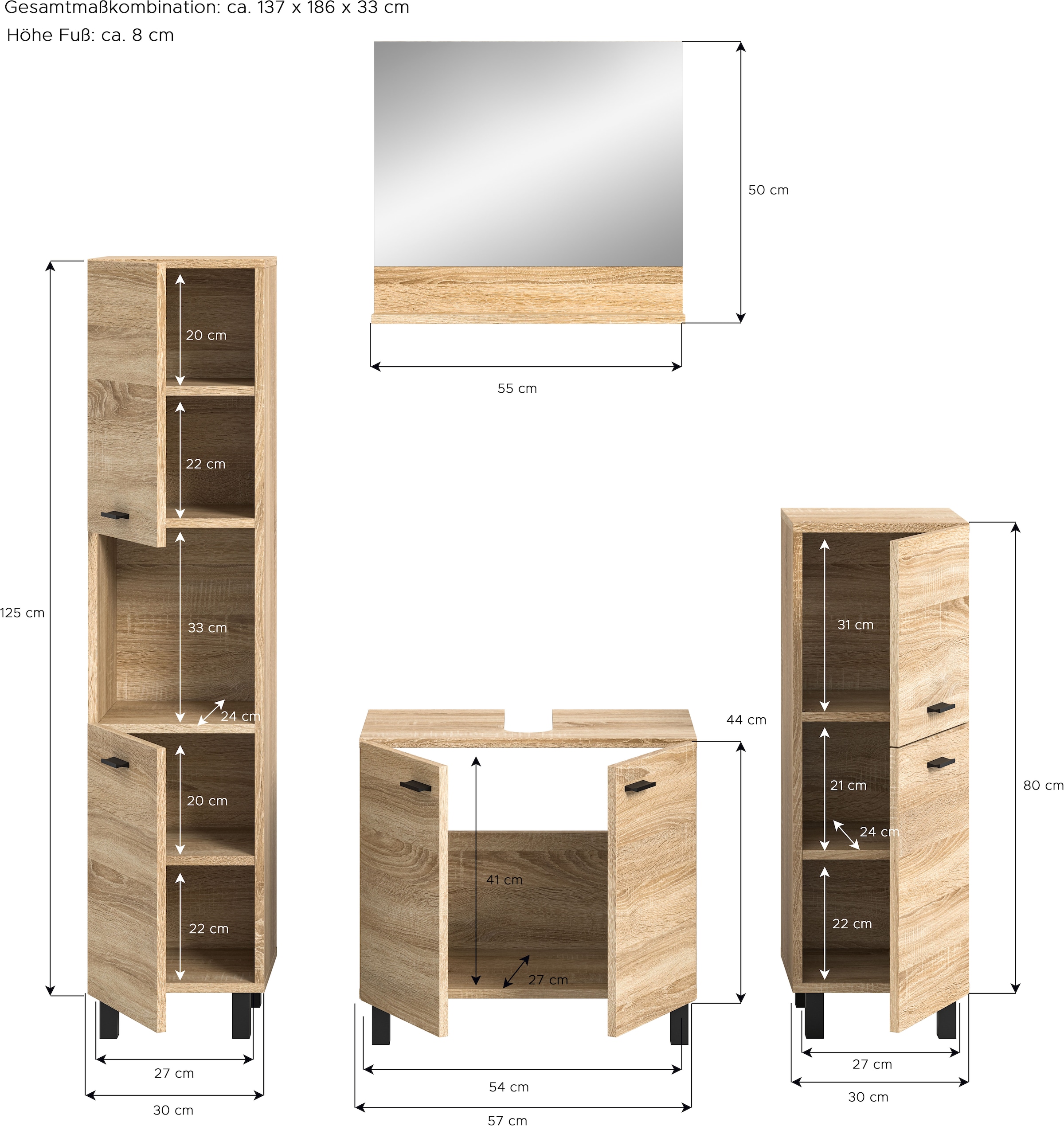 welltime Ensemble de meubles de salle de bain »Tampa, Breite 137cm, 4-teilig« 4 cuis tlg.