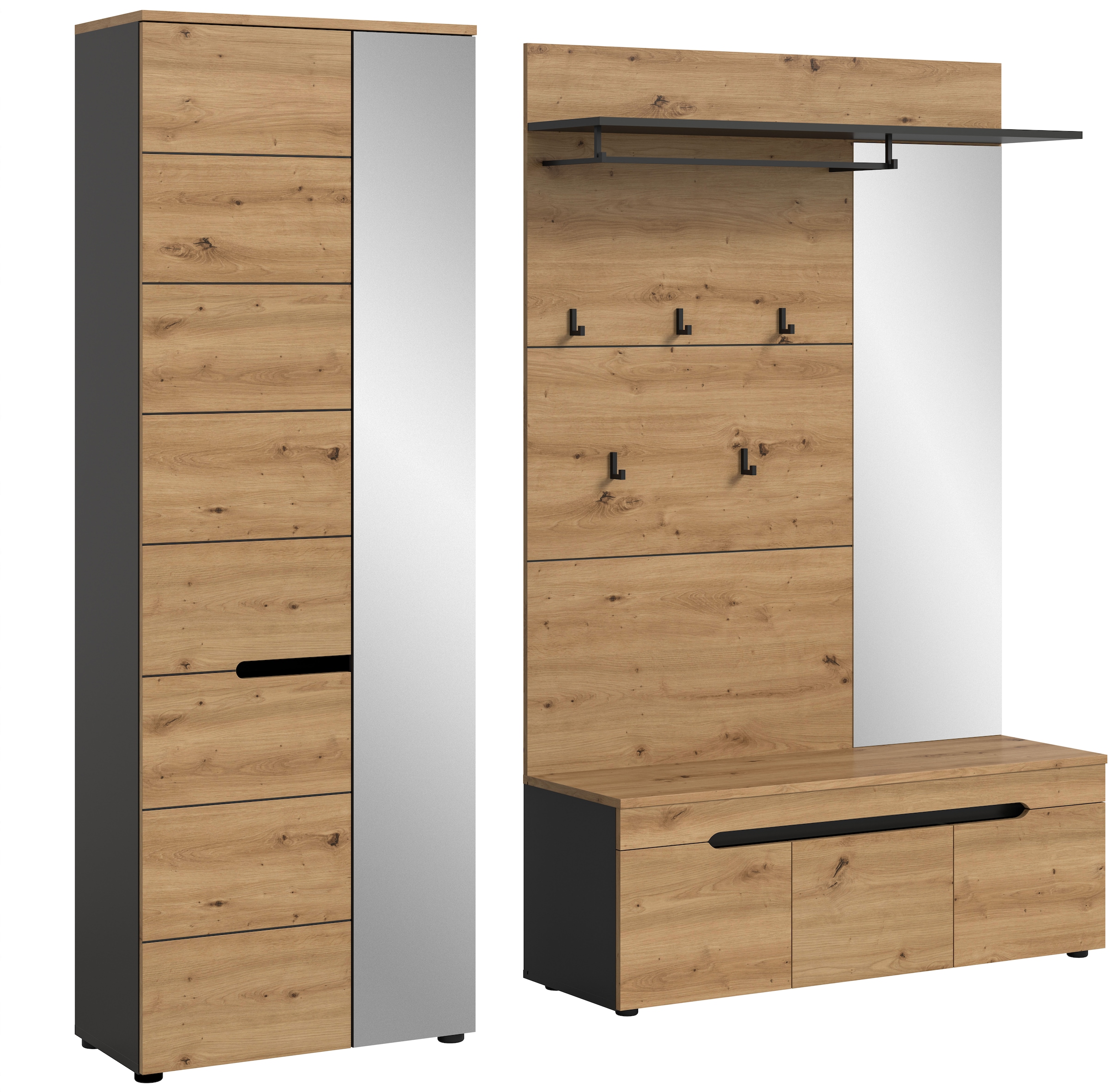 Home affaire Ensemble de vestiaires »REHAT, TOPSELLER!, 3-teilig, Breite 200 cm, individuell stellbar« Ensemble, composé de : armoire à vêtements, banc et panneau de rangement, 3 cuis tlg.