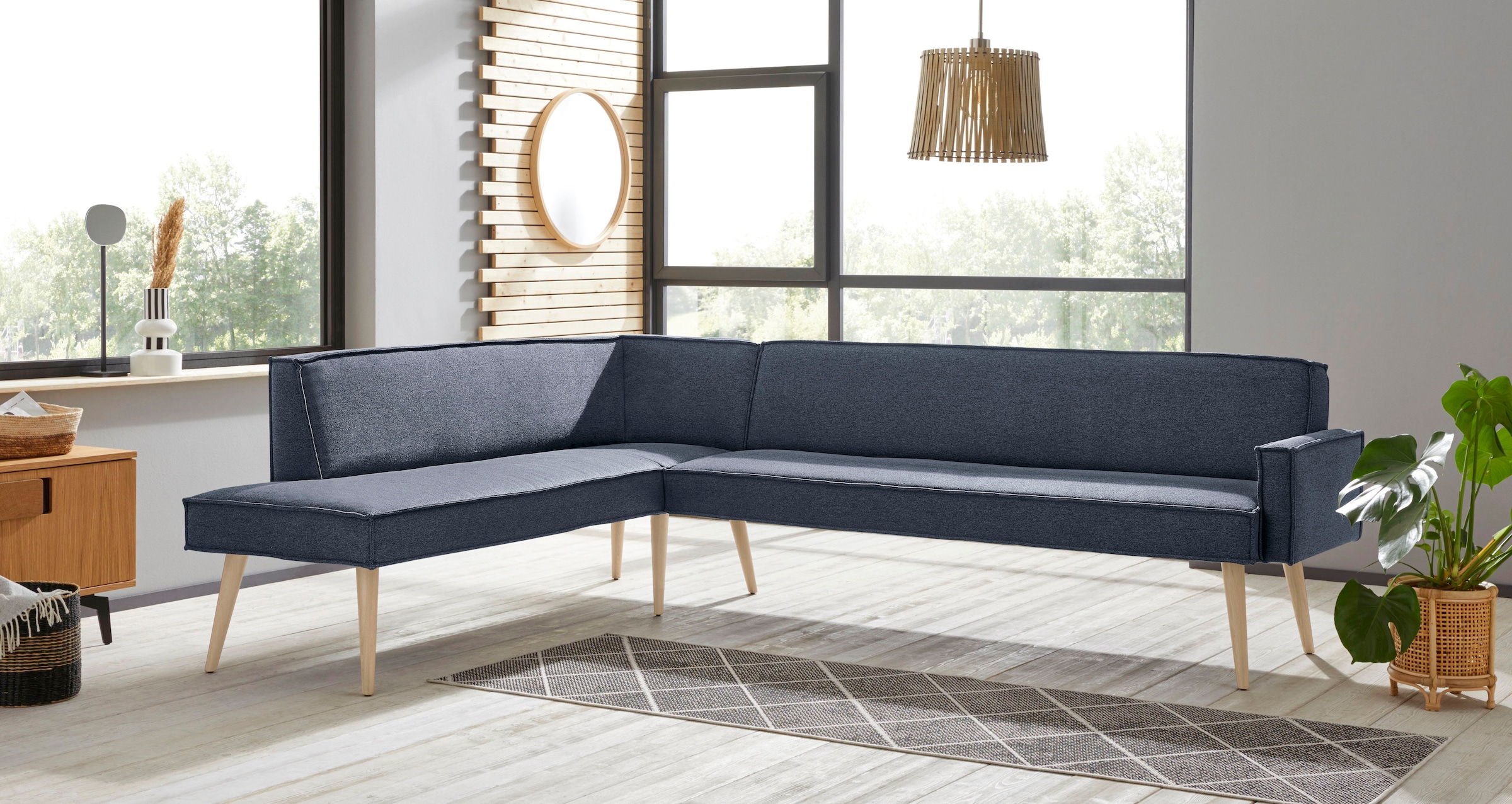 exxpo - sofa fashion Banc d'angle »Lungo, moderne Kedernaht, bequem und elegant, hoher Holzfuss« hochwertige Detailverarbeitung, frei im Raum stellbar