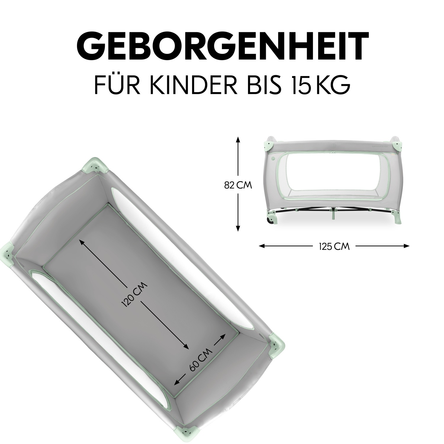 Hauck Baby-Reisebett »Sleep N Play Go Plus, Dusty Mint« mit integrierten Rädern; Vorderausstieg
