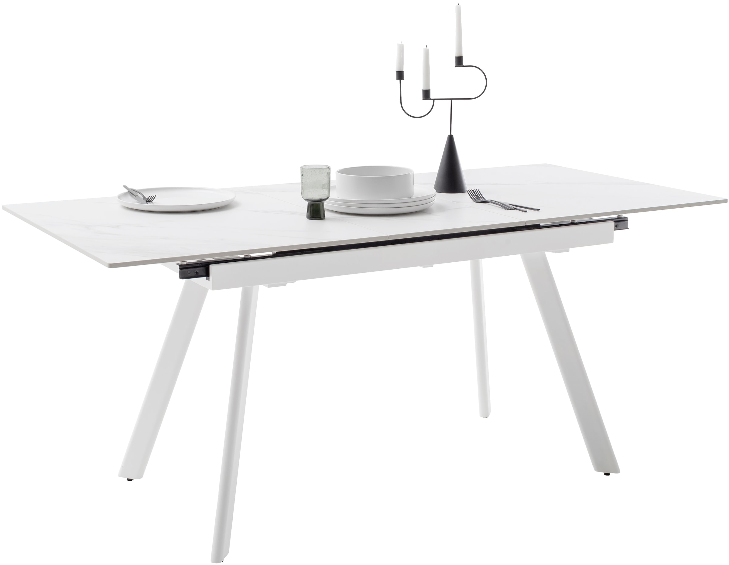 MCA furniture Esstisch »PARENZO Auzugtisch 140-180 cm weiss marmoriert - bis 8 Personen« 1 Stk. tlg. Keramik, Metall weiss, Synchronauszug, ausziehbar, 6-8 Personen