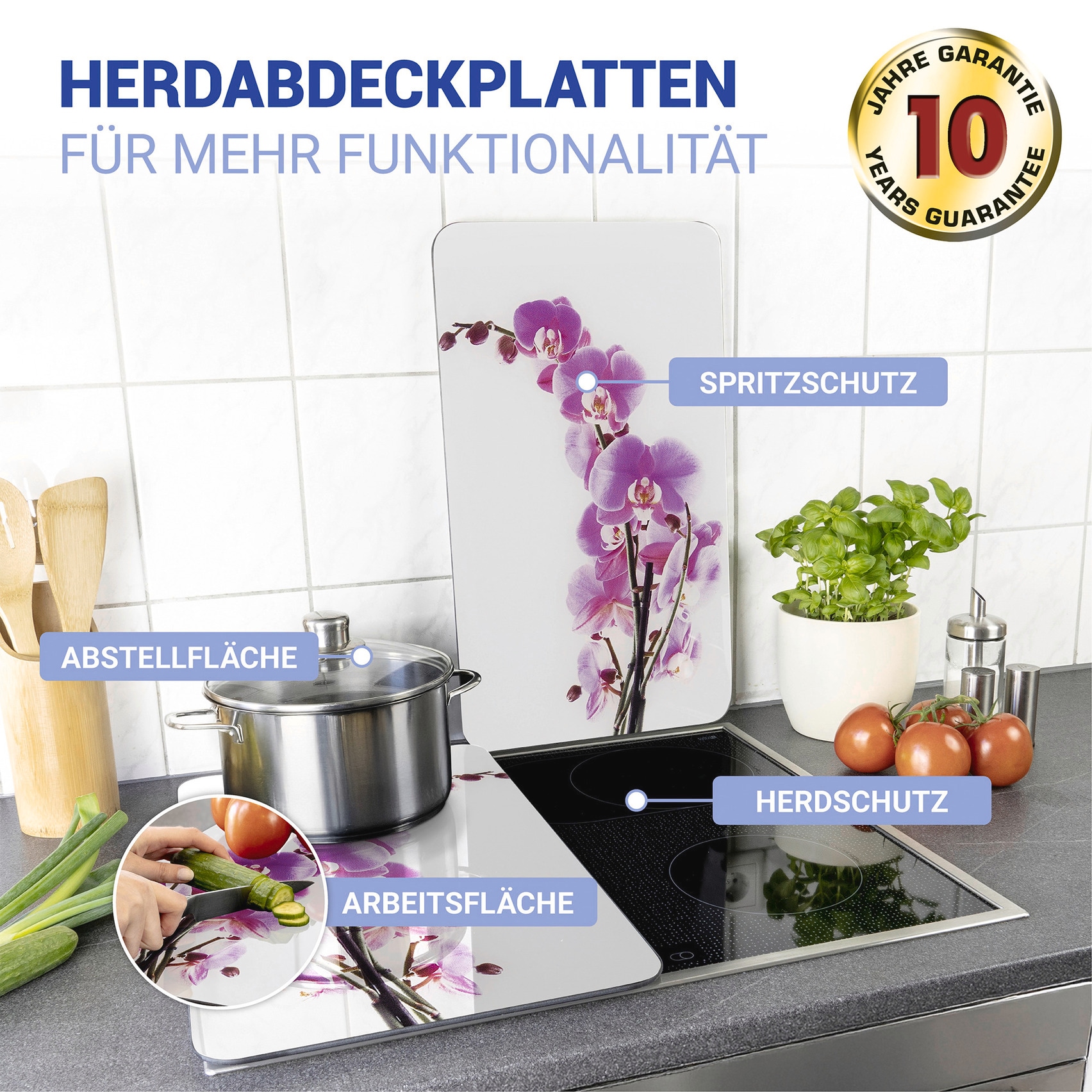 WENKO Herd-Abdeckplatte »Universal Modell Orchideenblüte« Herdabdeckung für alle Herdarten, kratzfest, mit rutschfesten Füssen