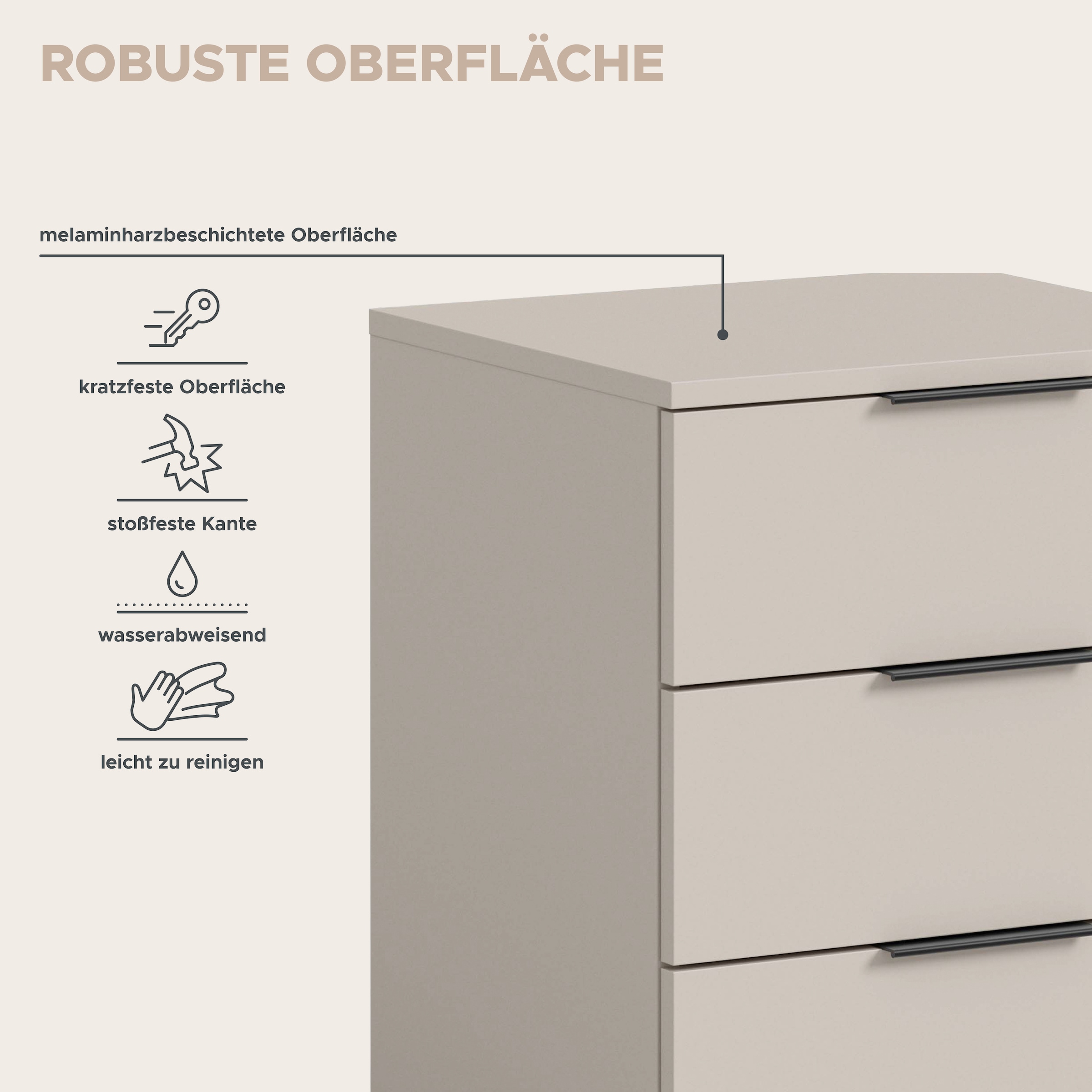 Home affaire Nachtkommode »Skarde 2 Nachttische, jeweils Breite: 45 cm« Set, Sie bekommen 2  Nachttische im Set, 2 Stk. tlg. Skarde, 2er Set Nachtkommoden, 3 Schubkästen, kashmir