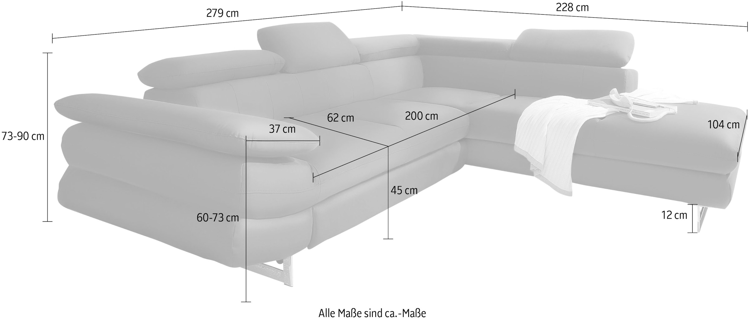 COTTA Canapé d'angle »Solution L-Form« mit Arm- & Kopfteilverstellung, wahlweise mit Bettfunktion