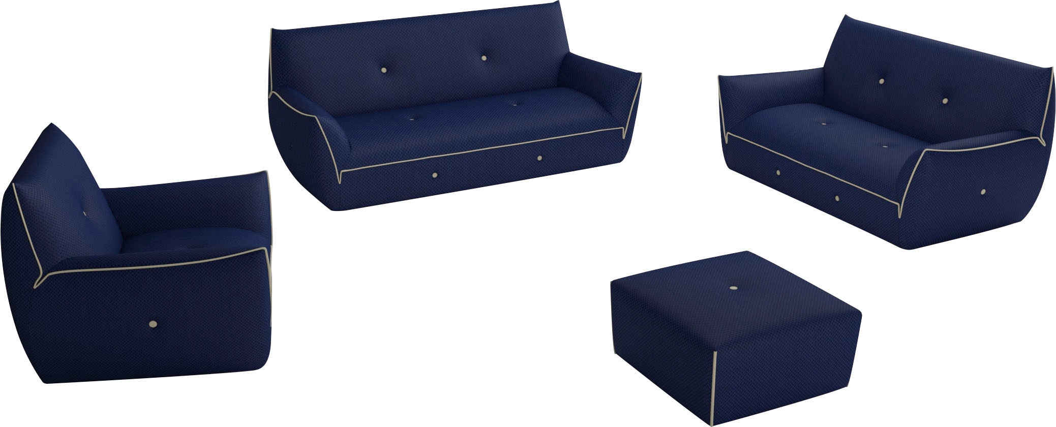 Egoitaliano Polstergarnitur »Yuki« Set, bestehend aus einem 2,5- und einem 2-Sitzer, Sessel und Hocker