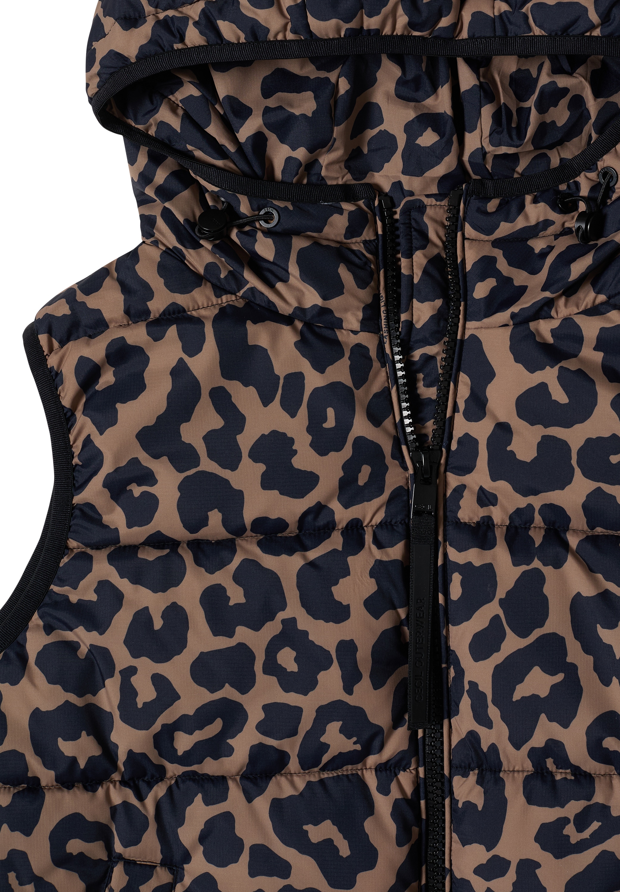 Cecil Steppweste Kapuze mit Kordelzug, Elastiksaum, Animal-Print