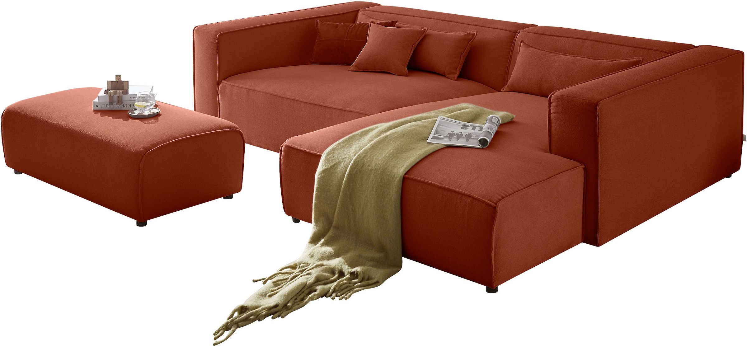 LeGer Home by Lena Gercke Canapé d'angle »PIARA XXL Struktur, L-Form, Schlaffunktion« tabouret réglable en canapé-lit (connecteur crocodile), assise profonde